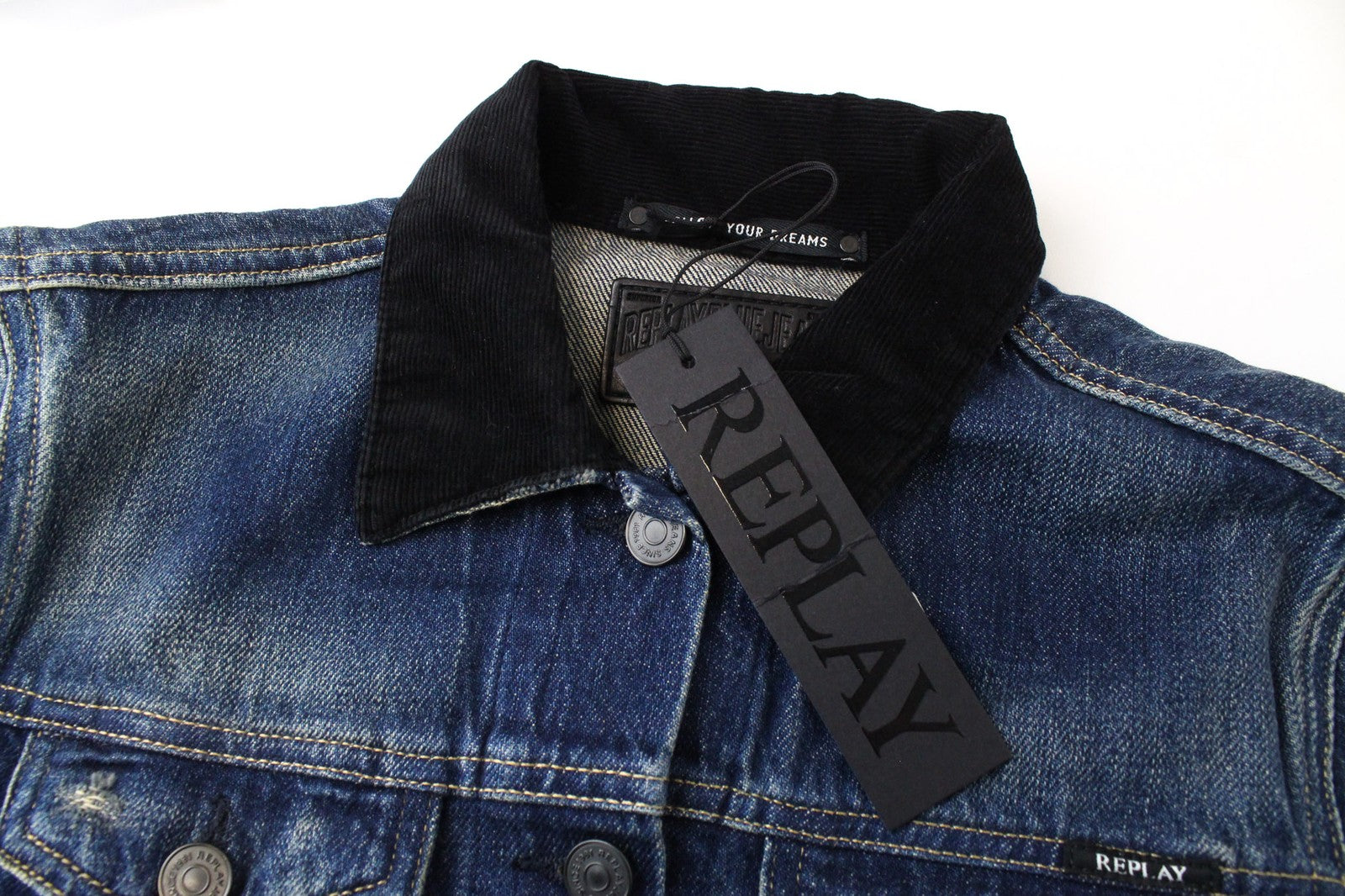 REPLAY Women's S Jacket Cropped Casual Blue Denim Cotton Wash Collared Button