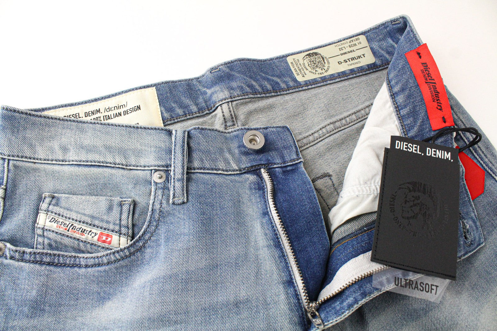 DIESEL D-Strukt 081AP Men's W29/L32 Jeans Distressed Tapered Slim Stretch Blue