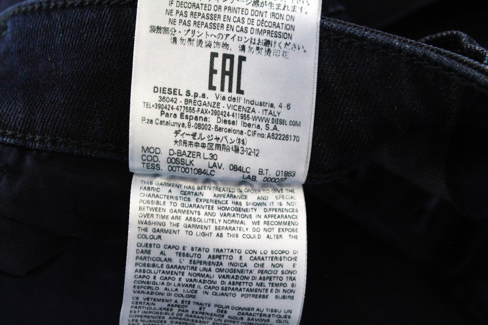 DIESEL D-Bazer 084LC Men's W27/L30 Jeans Dark Blue Tapered Stretch Button-Fly