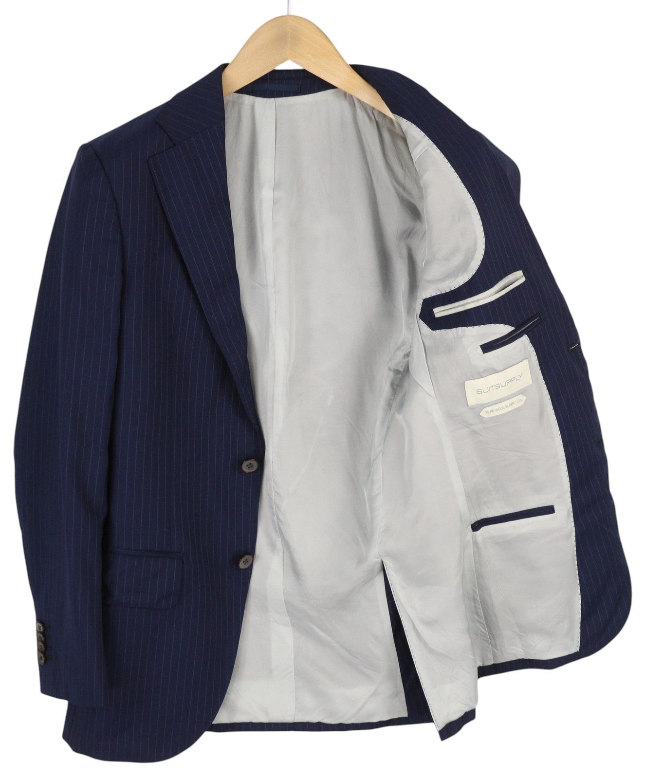 SUITSUPPLY Lazio Single Breasted Men Blazer UK32R Blue Wool Slim Fit Pinstriped