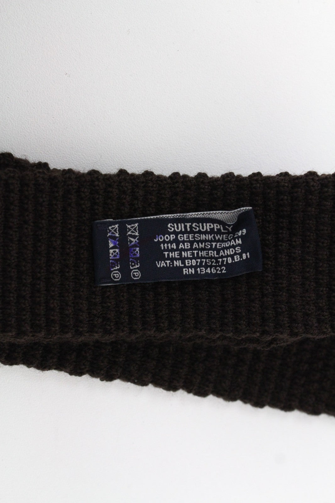 SUITSUPPLY Men's Tie ~150x6cm Dark Brown Knitted Wool Classic Squared-End Style