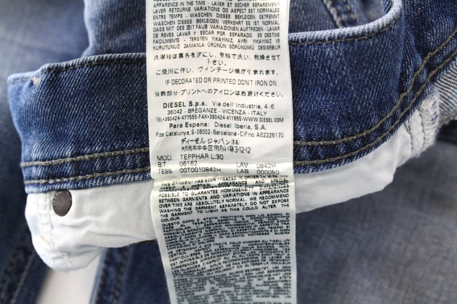 DIESEL Tepphar 0842H Men's W27/L30 Jeans Slim Carrot Fit Button Light Blue