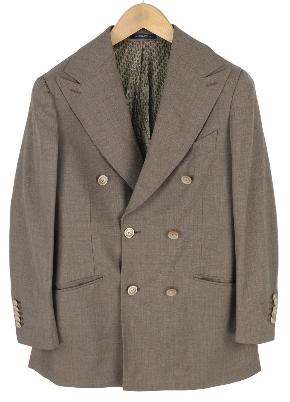 SUITSUPPLY La Spalla Men Blazer UK34S Brown Wool Double-Breasted Peak Lapel