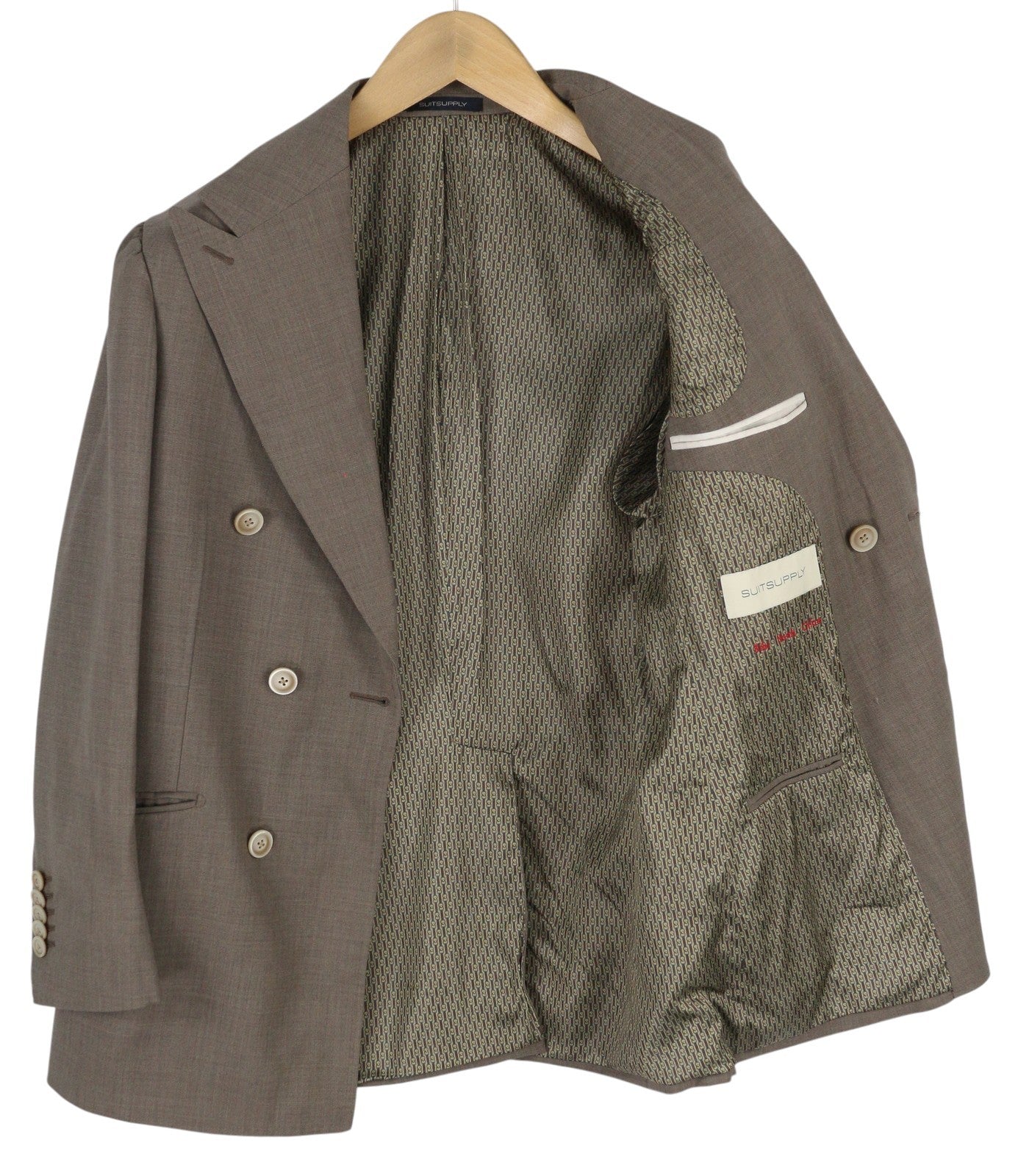 SUITSUPPLY La Spalla Men Blazer UK34S Brown Wool Double-Breasted Peak Lapel