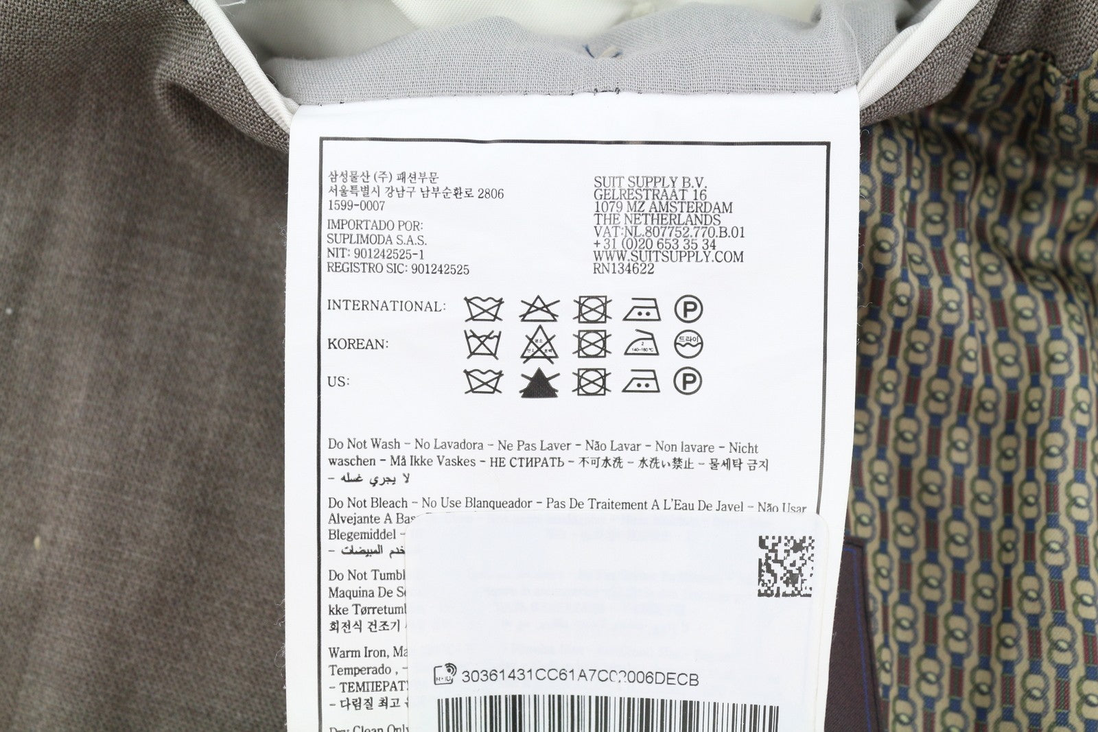 SUITSUPPLY La Spalla Men Blazer UK34S Brown Wool Double-Breasted Peak Lapel