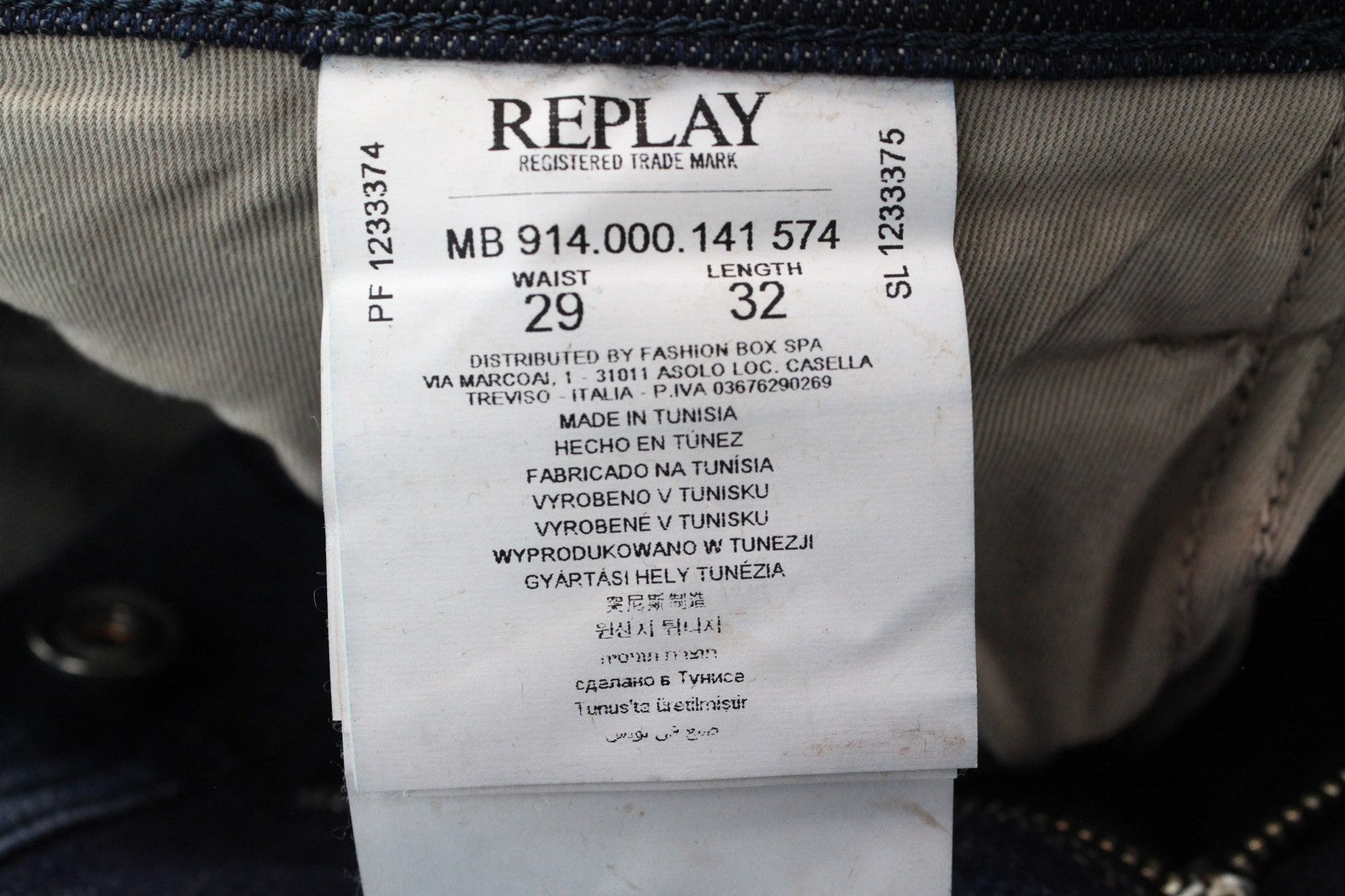 REPLAY Anbass Men's W29/L32 Jeans Slim Fit Casual Blue Denim Stretch Washed