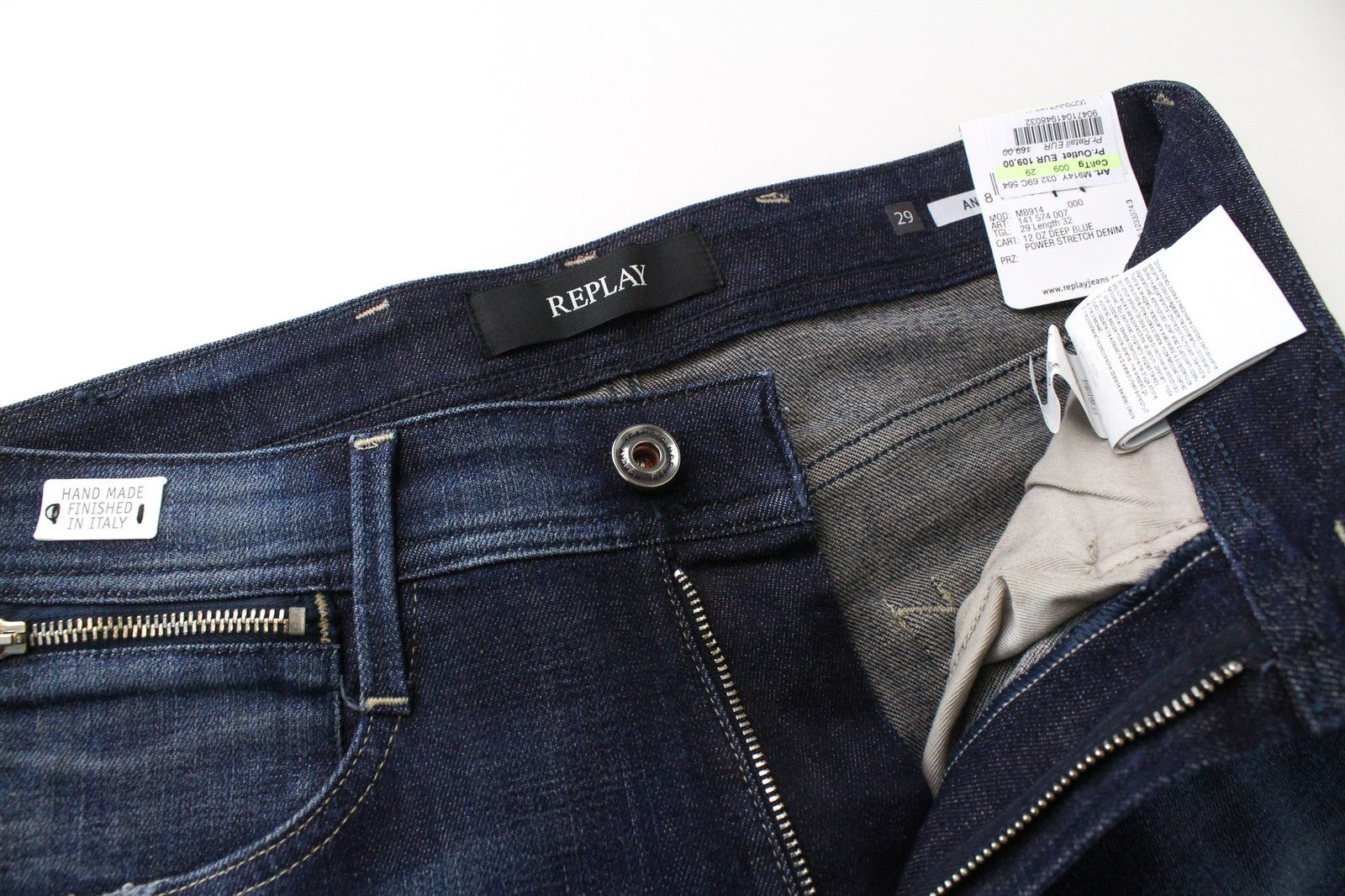 REPLAY Anbass Men's W29/L32 Jeans Slim Fit Casual Blue Denim Stretch Washed