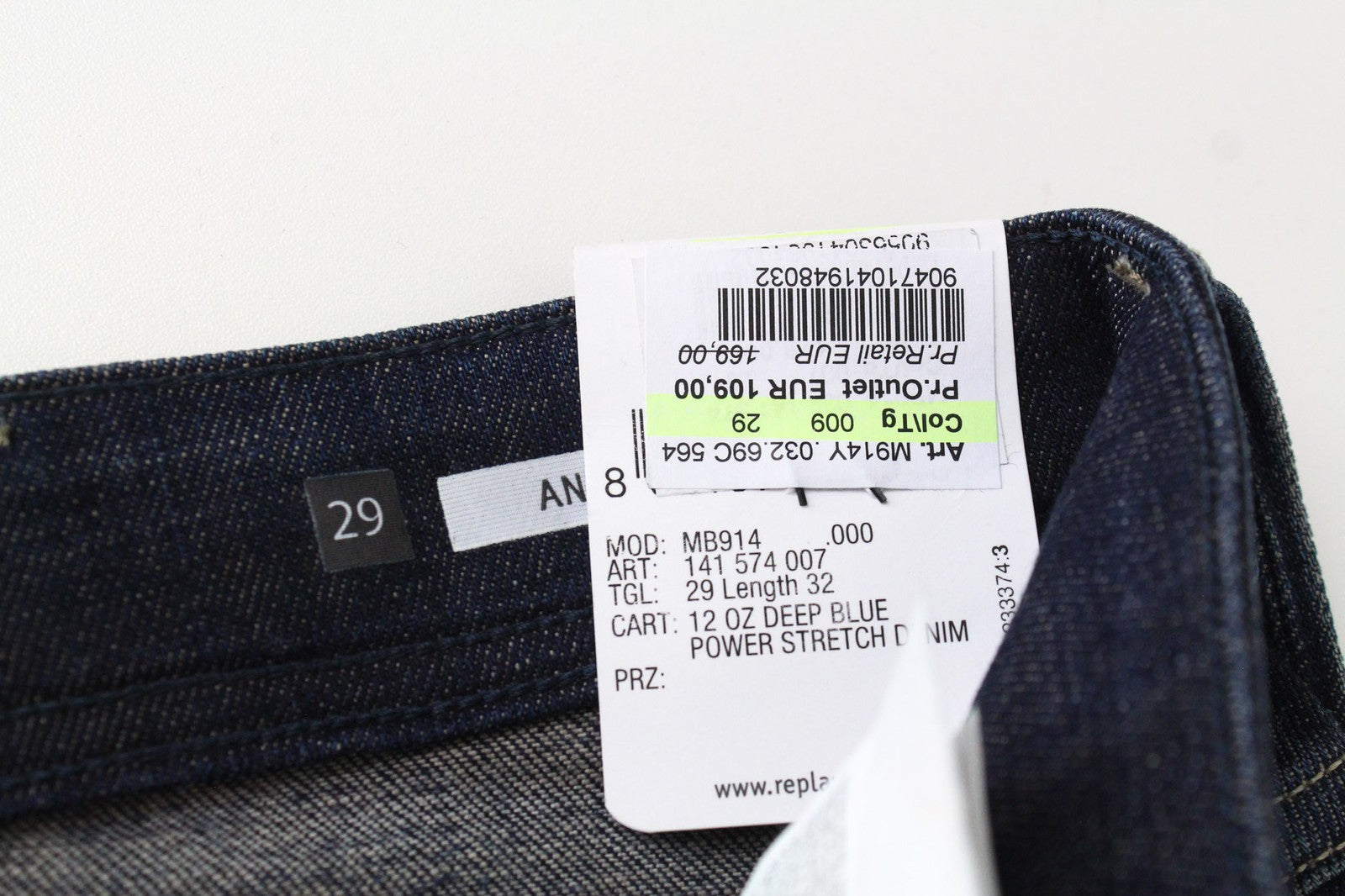 REPLAY Anbass Men's W29/L32 Jeans Slim Fit Casual Blue Denim Stretch Washed