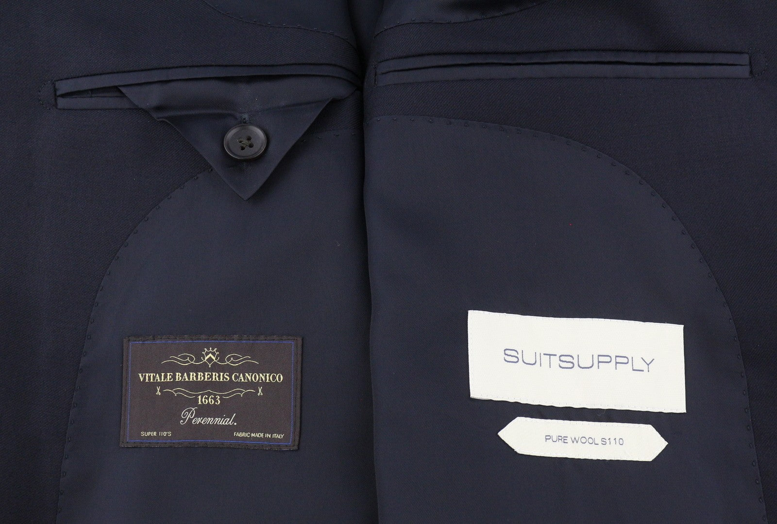 SUITSUPPLY Havana Peak Jetted Ferrara Soho Men Suit UK44R Blue Wool 3 Piece
