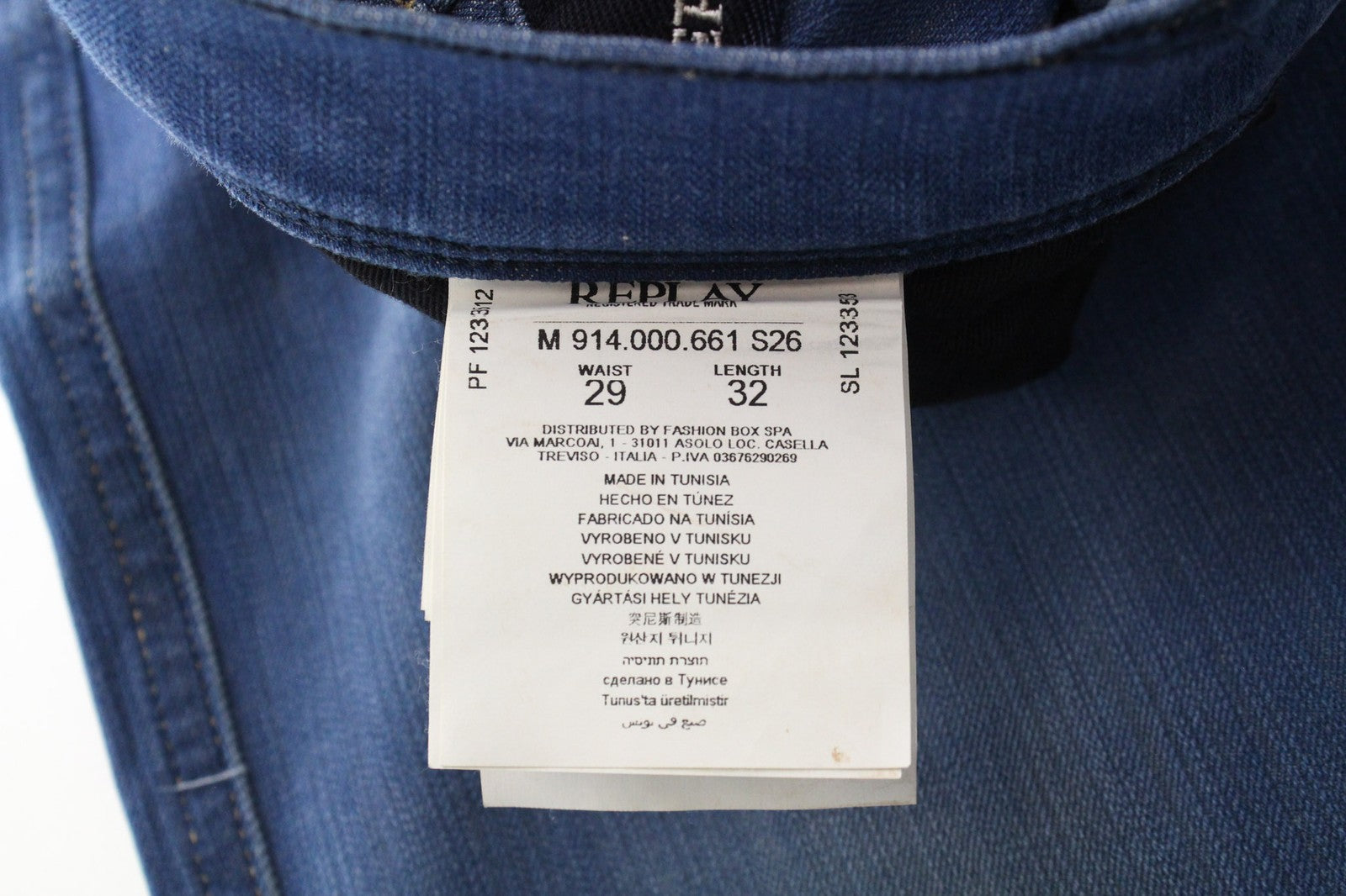 REPLAY Anbass Men's W29/L32 Jeans Slim Fit Stretch Blue 5-Pocket Wash Cotton