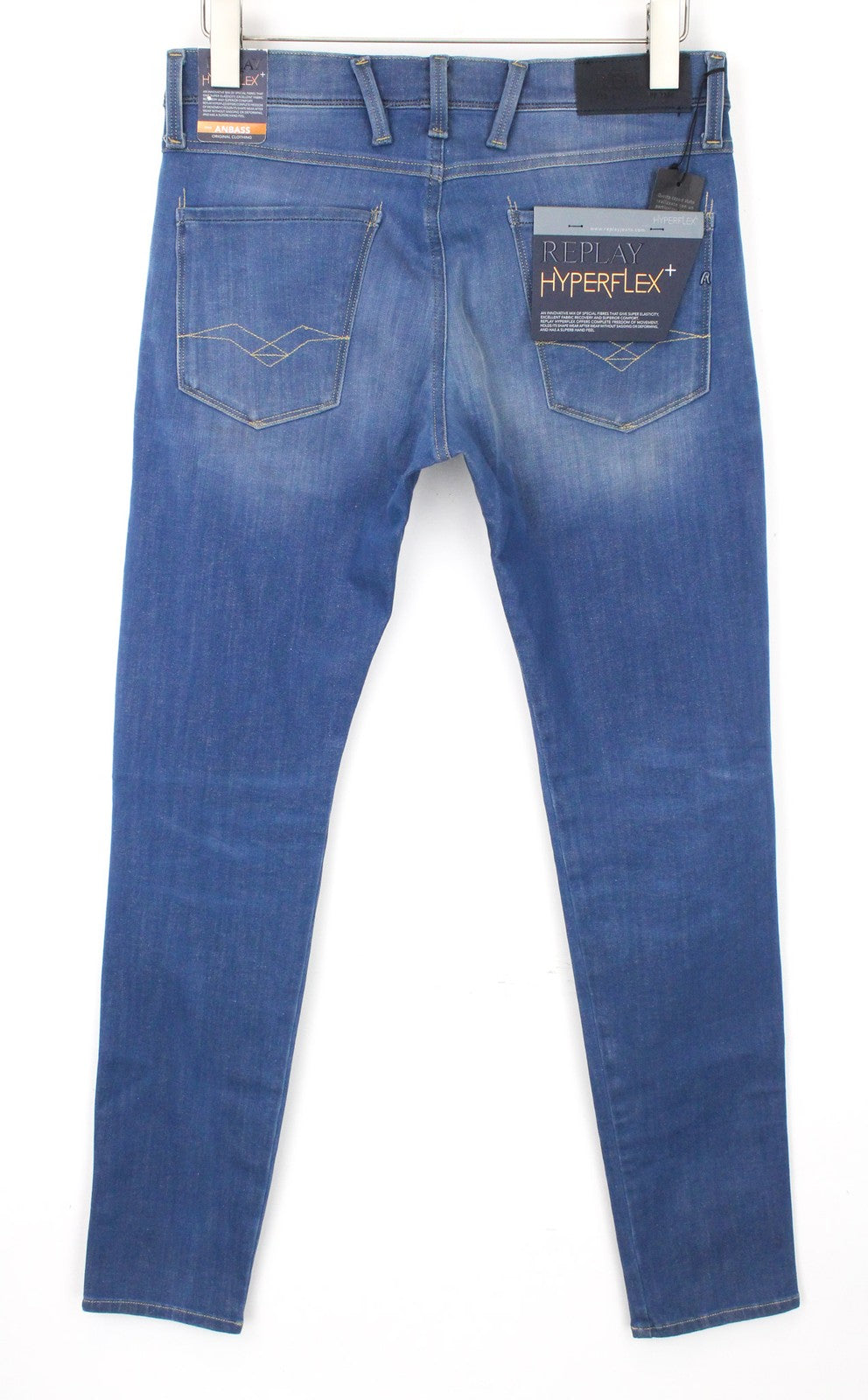 REPLAY Anbass Men's W29/L32 Jeans Slim Fit Stretch Blue 5-Pocket Wash Cotton