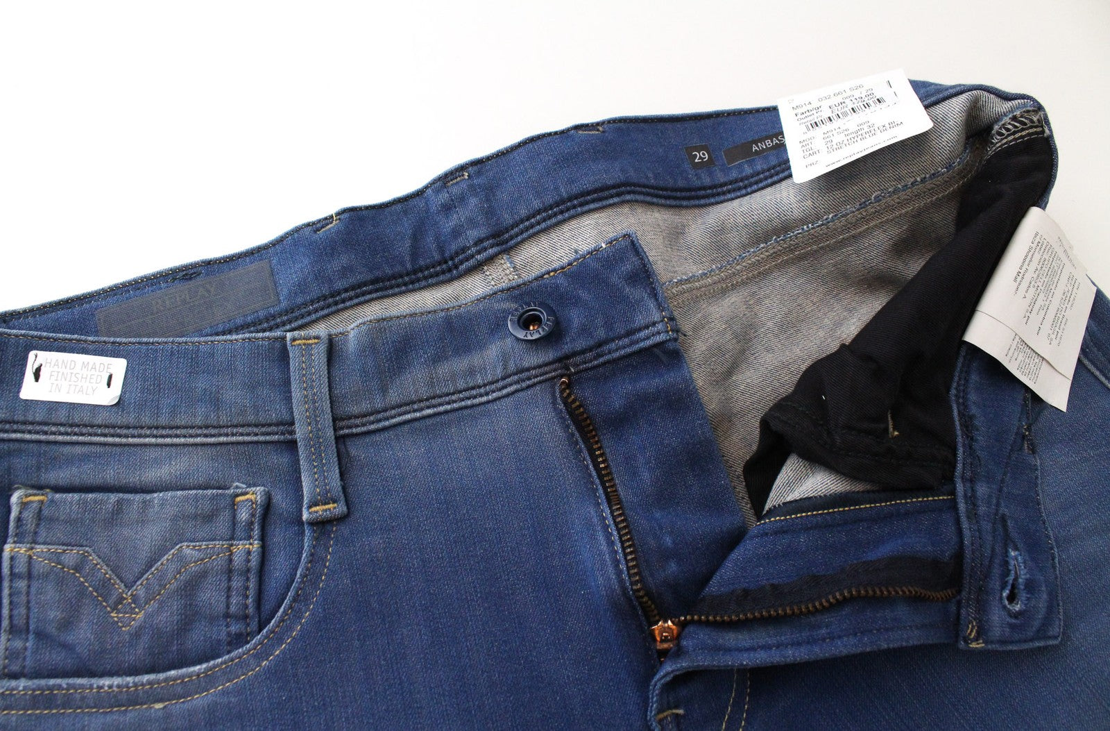 REPLAY Anbass Men's W29/L32 Jeans Slim Fit Stretch Blue 5-Pocket Wash Cotton