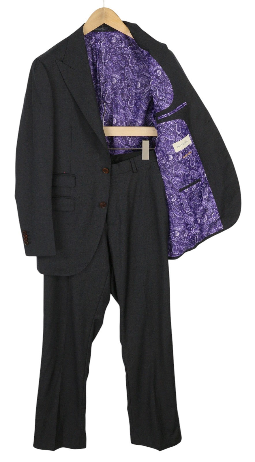 SUITSUPPLY La Spalla Men Suit UK36R Dark Grey Wool Peak Lapel Single-Breasted