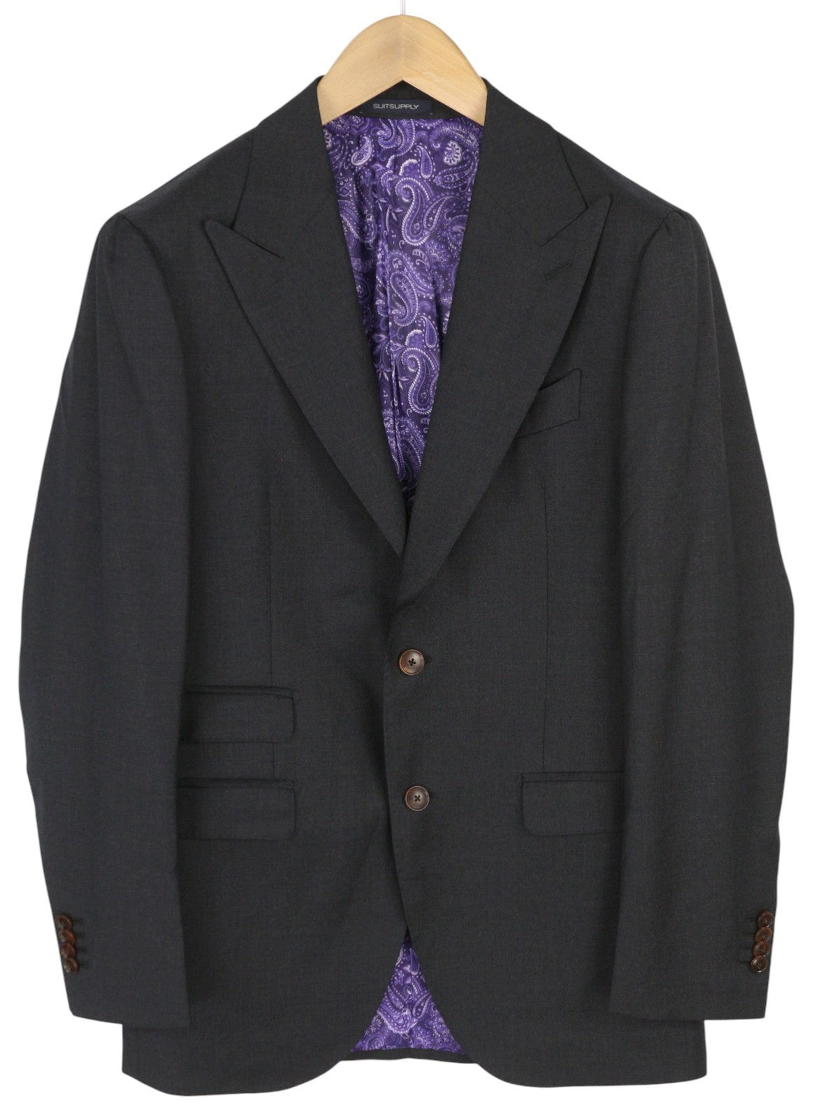 SUITSUPPLY La Spalla Men Suit UK36R Dark Grey Wool Peak Lapel Single-Breasted