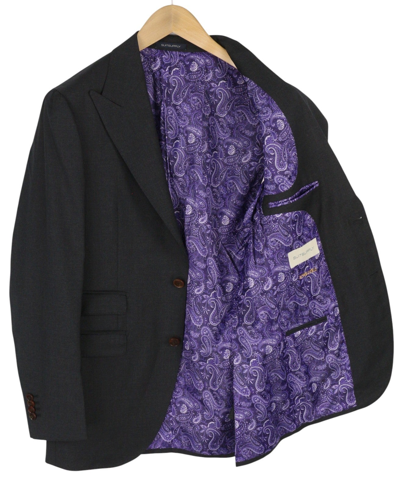 SUITSUPPLY La Spalla Men Suit UK36R Dark Grey Wool Peak Lapel Single-Breasted