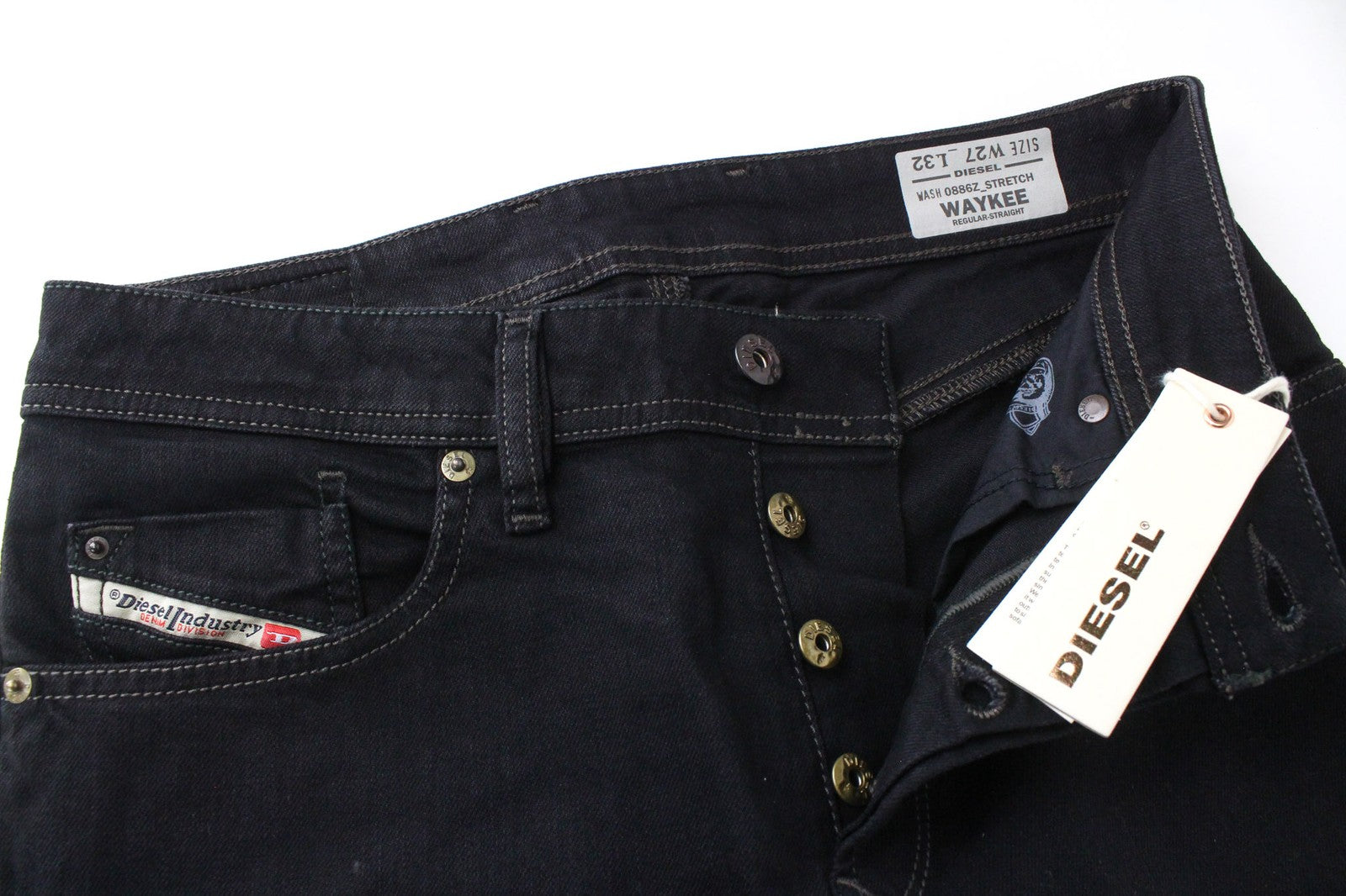 DIESEL Waykee 0886Z Men's W27/L32 Jeans Straight Fit Regular Stretch Black