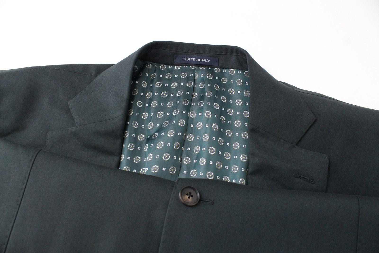 „SUITSUPPLY La Spalla“ vyriškas vieneilis švarkas, UK48R, tamsiai žalias, grynos vilnos 