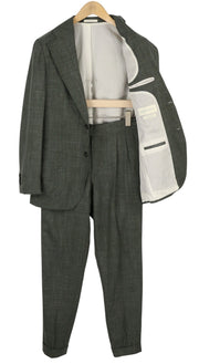 SUITSUPPLY Havana Patch Wide Lapel FL Men Suit UK38R Green Wool Silk Linen 2in1