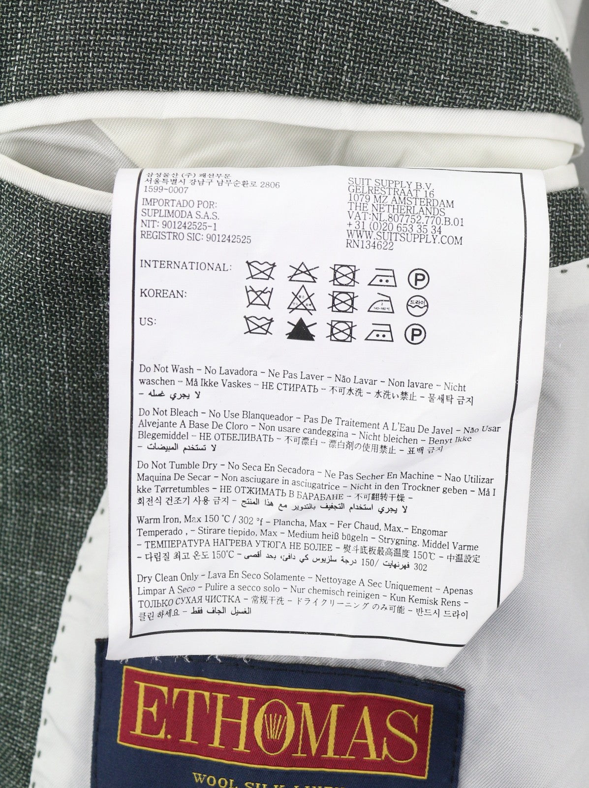 SUITSUPPLY Havana Patch Wide Lapel FL Men Suit UK38R Green Wool Silk Linen 2in1