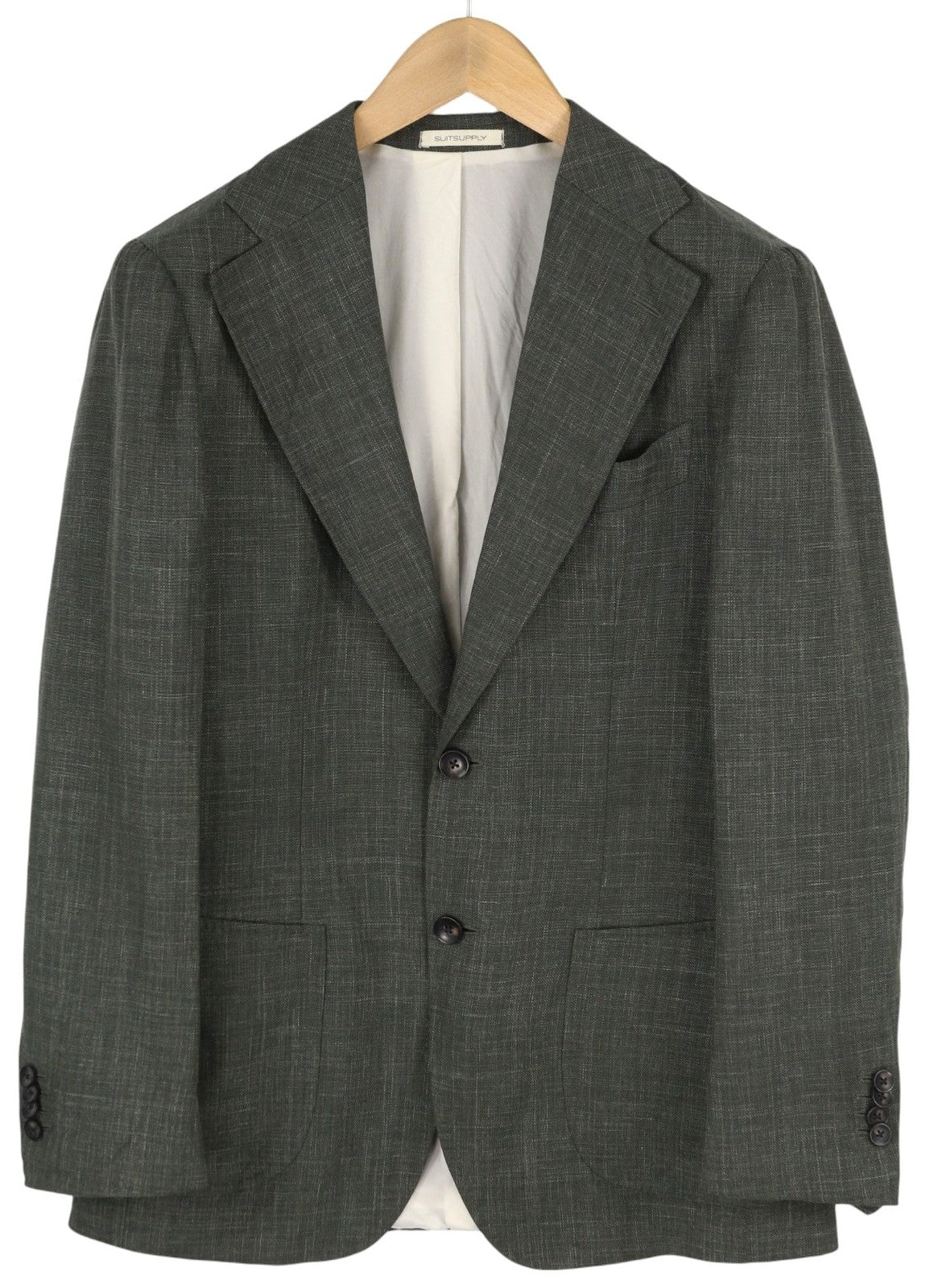 SUITSUPPLY Havana Patch Wide Lapel FL Men Suit UK38R Green Wool Silk Linen 2in1