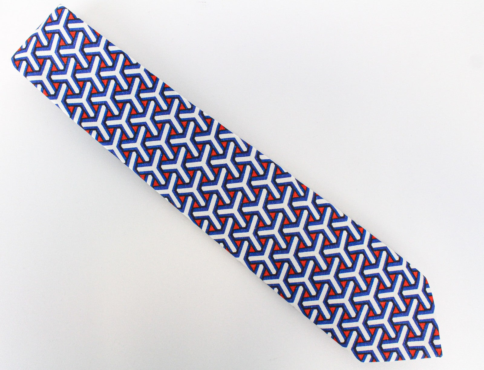 SUITSUPPLY Tie 148 x 8 cm Blue Linen Cotton Geometric Patterned Men's