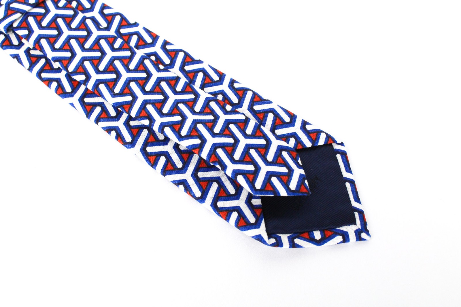SUITSUPPLY Tie 148 x 8 cm Blue Linen Cotton Geometric Patterned Men's