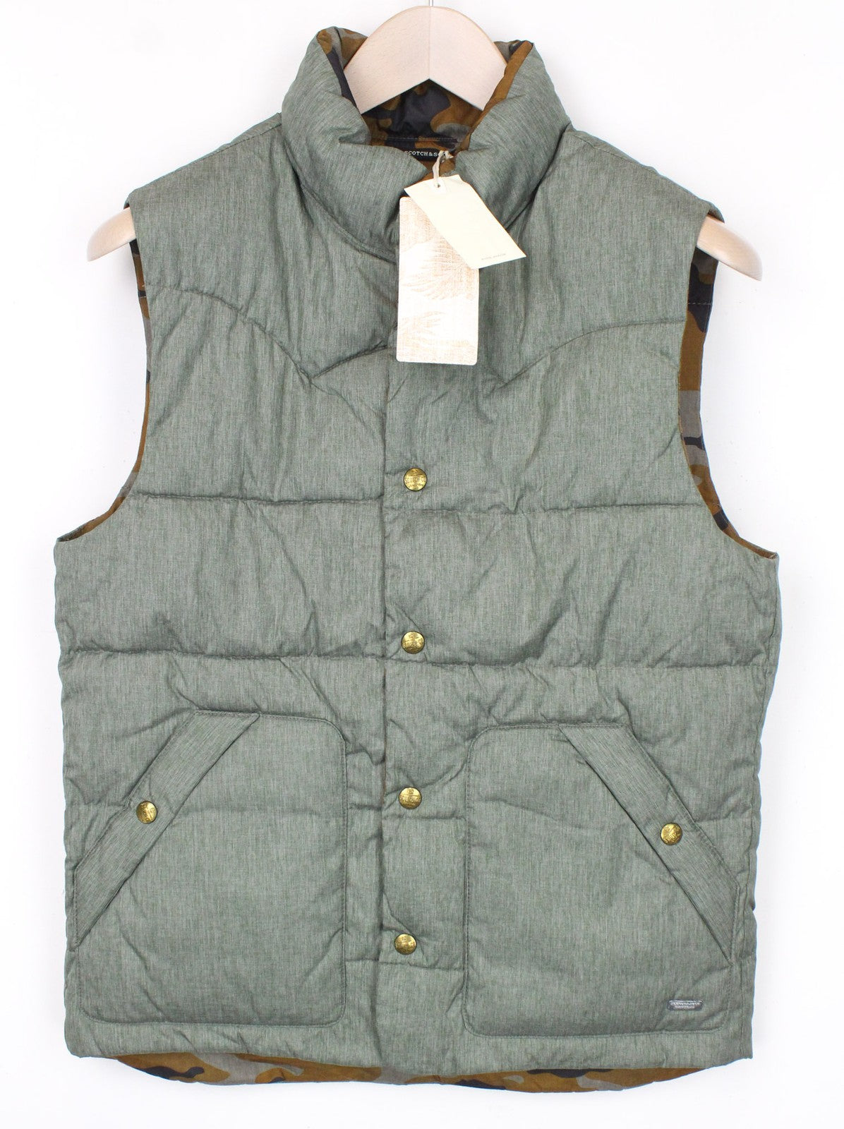 SCOTCH & SODA S Reversible Green Vest Men's Camo High Neck Classic Look