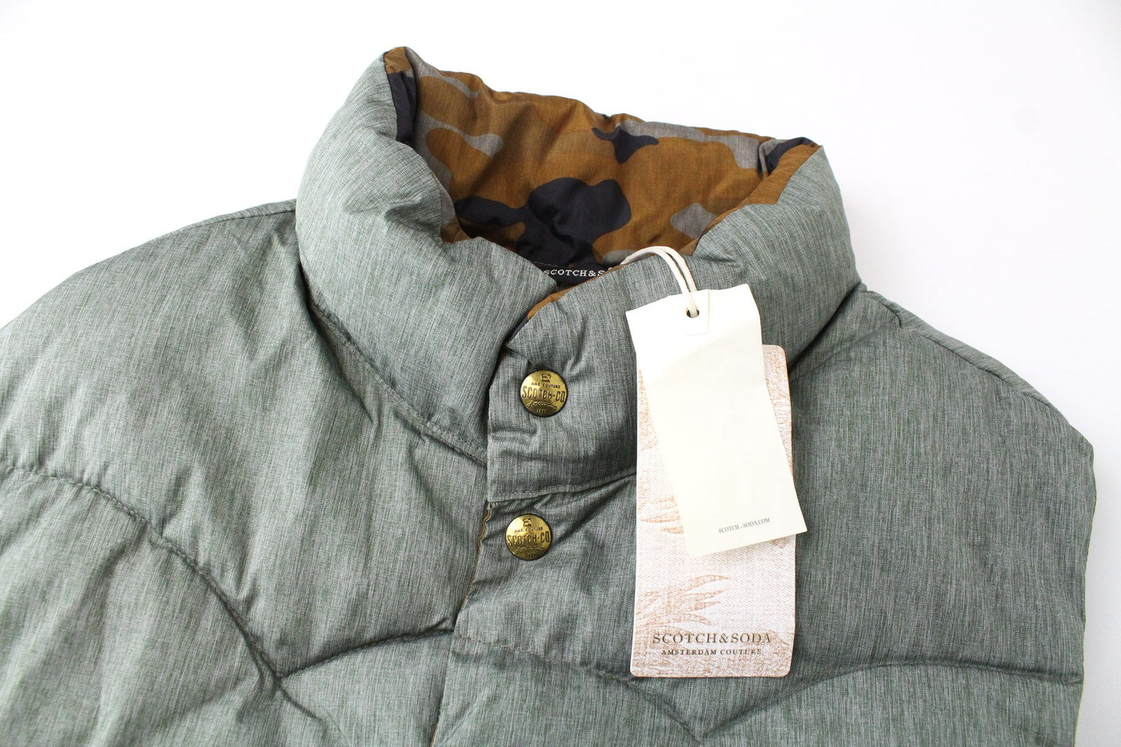 SCOTCH & SODA S Reversible Green Vest Men's Camo High Neck Classic Look