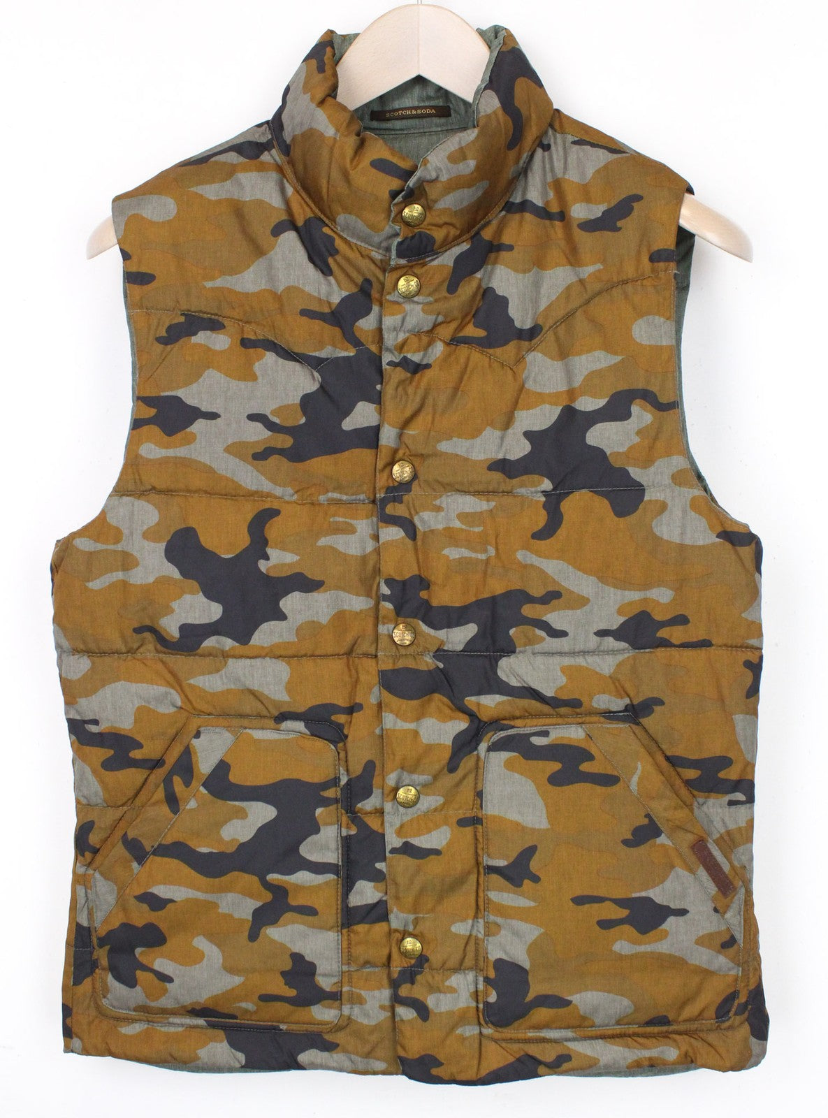 SCOTCH & SODA S Reversible Green Vest Men's Camo High Neck Classic Look