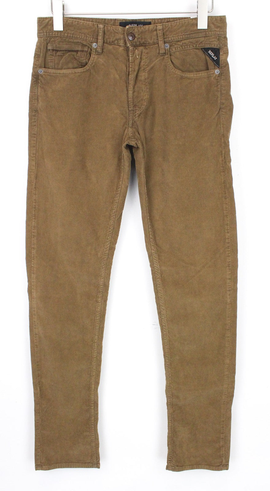 REPLAY Grover Men's W31/L34 Brown Stretch Corduroy Straight Fit Jeans