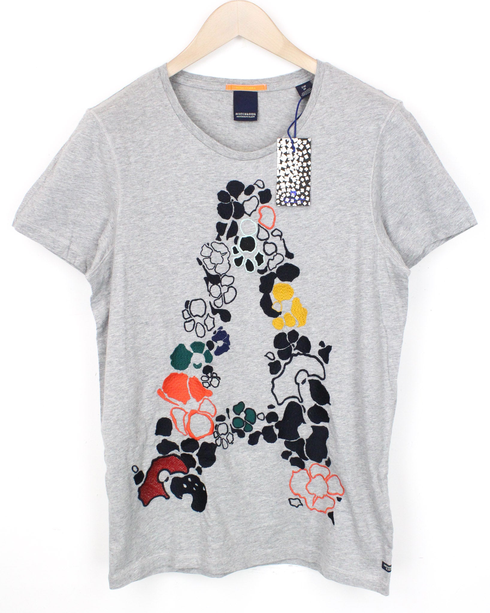 SCOTCH & SODA M T-Shirt Grey Cotton Jersey Crewneck Men's Melange Tee