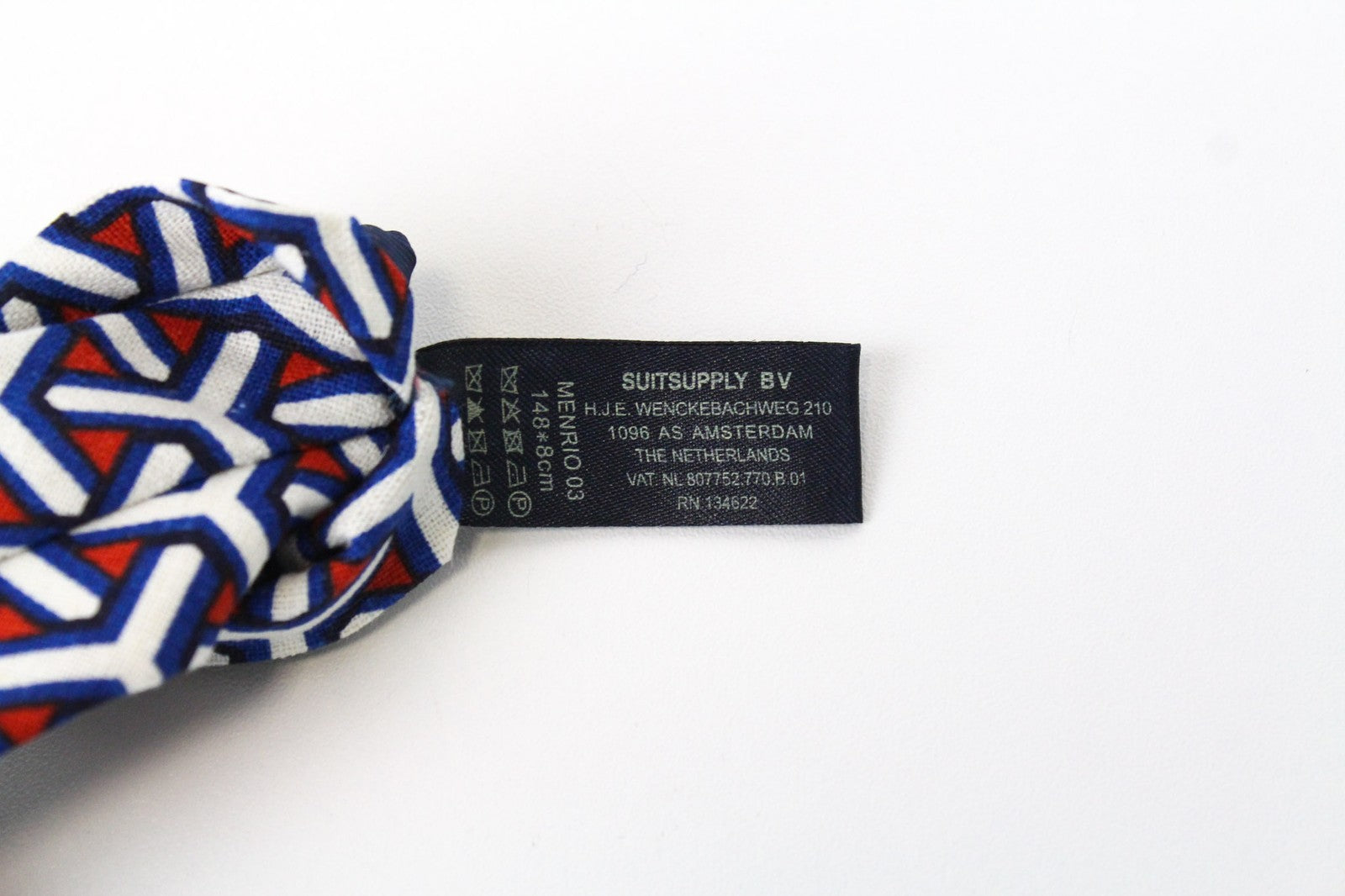 SUITSUPPLY Men's Tie Blue Linen Cotton 148 x 8 Geometric Pattern Design