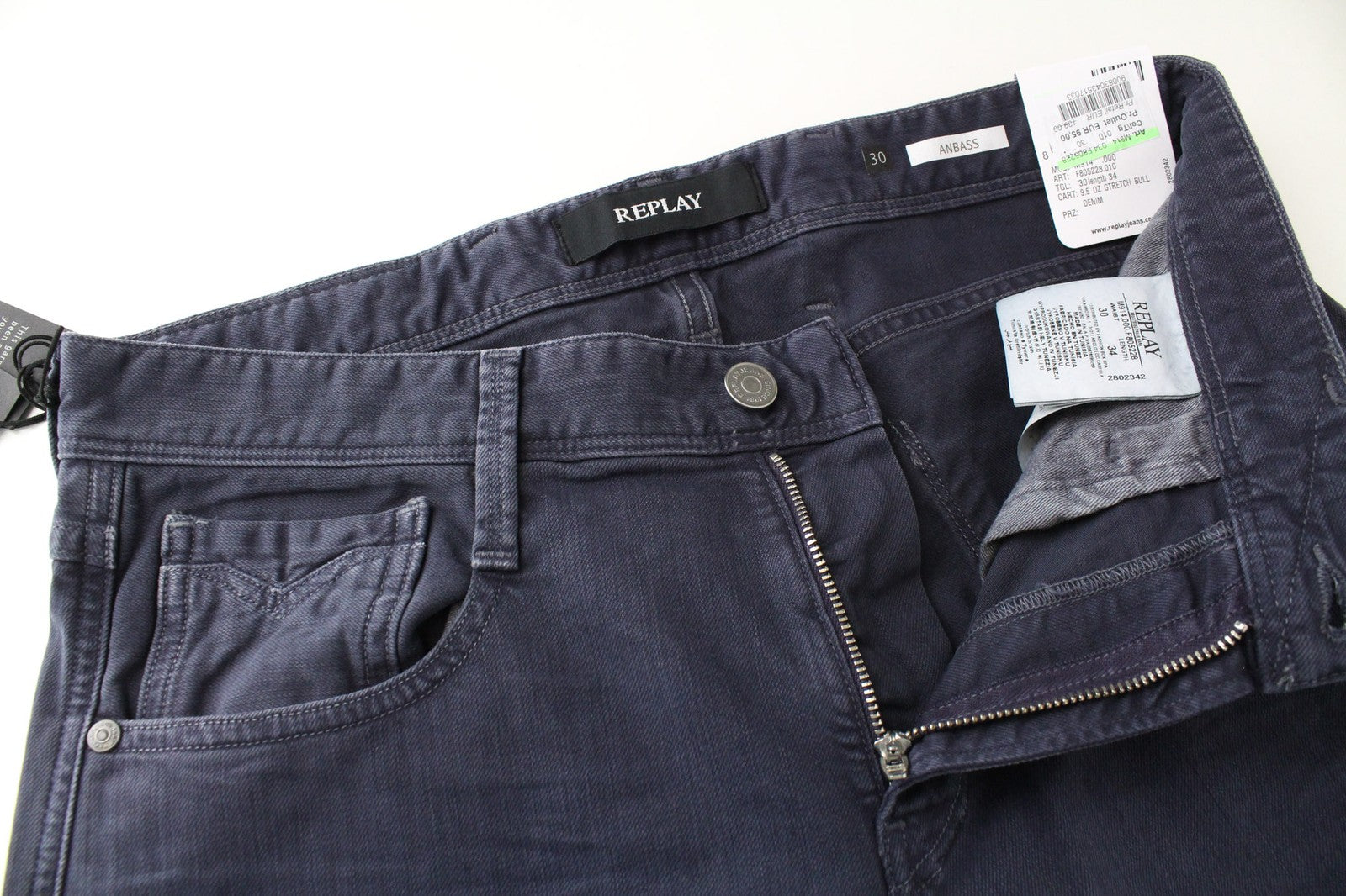 REPLAY Grover W30/L34 Purple Bull Twill Stretch Jeans Straight Zip Fly