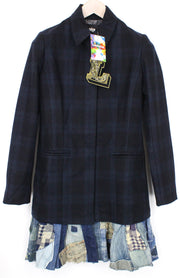 DESIGUAL Snow Robot EU36 Navy Wool Coat Checked Designer Mid-Length Look