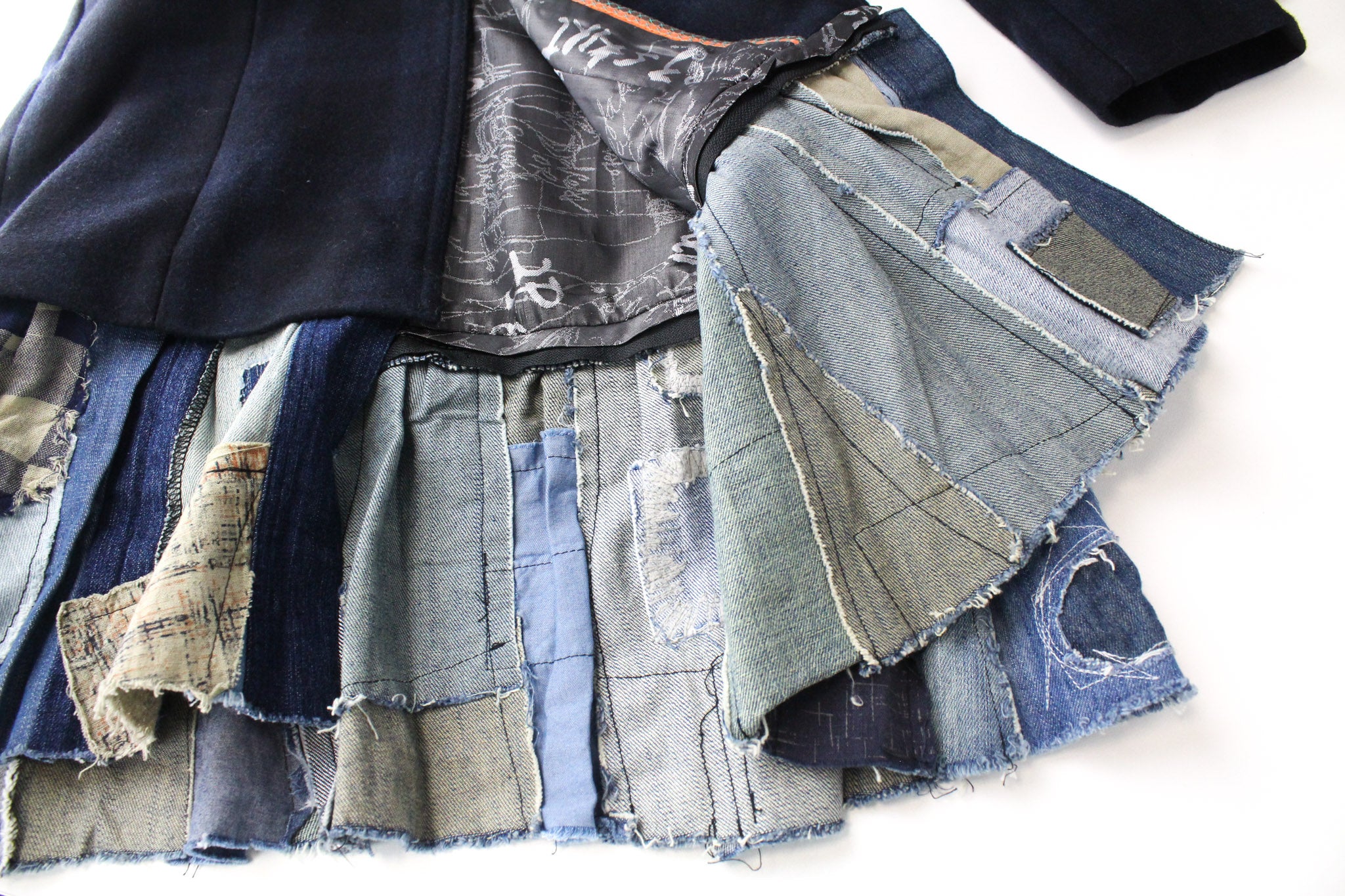 DESIGUAL Snow Robot EU36 Navy Wool Coat Checked Designer Mid-Length Look