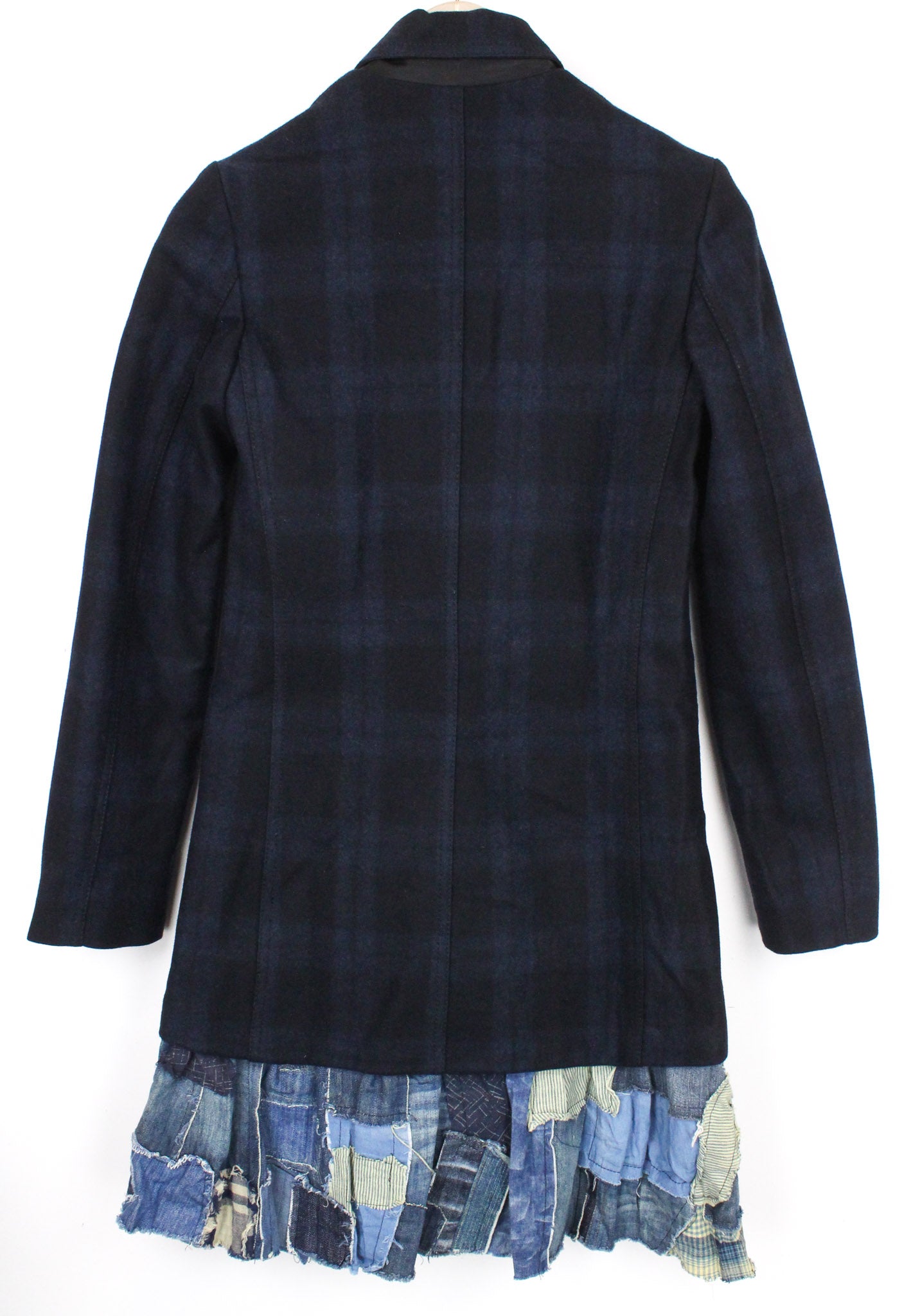 DESIGUAL Snow Robot EU36 Navy Wool Coat Checked Designer Mid-Length Look