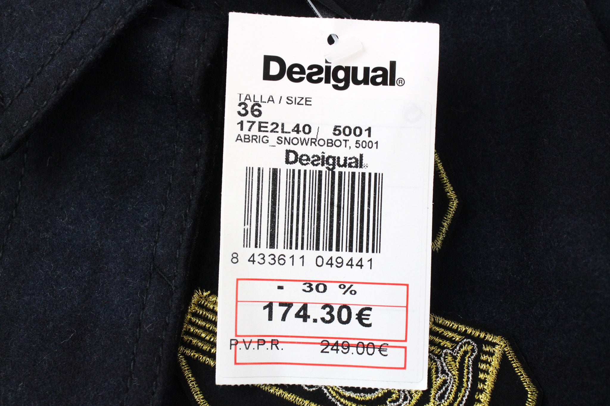 DESIGUAL Snow Robot EU36 Navy Wool Coat Checked Designer Mid-Length Look