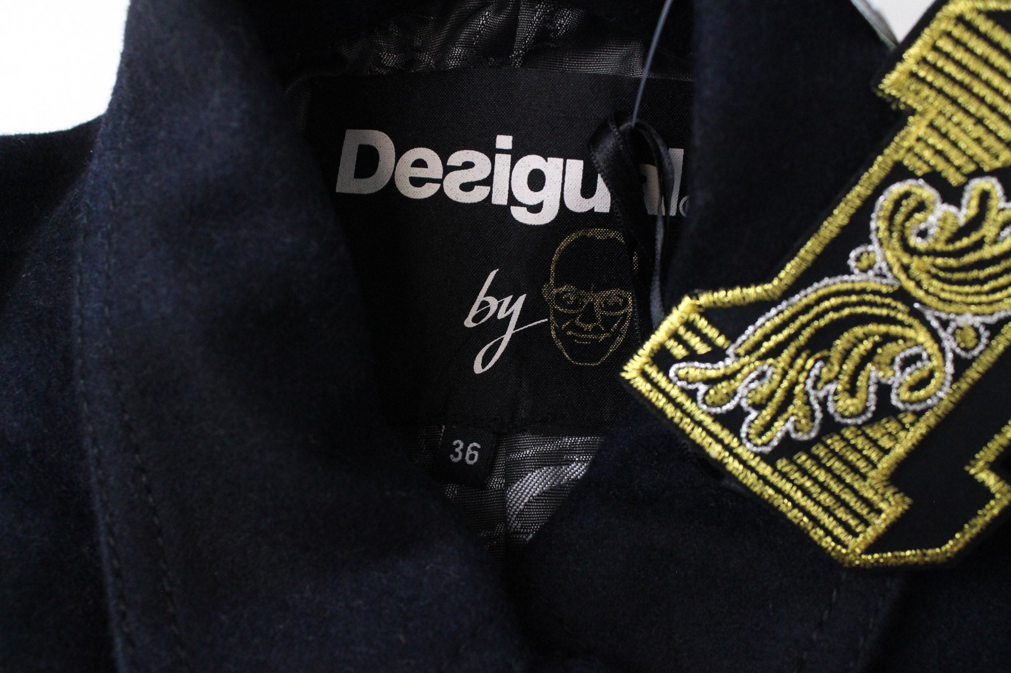 DESIGUAL Snow Robot EU36 Navy Wool Coat Checked Designer Mid-Length Look