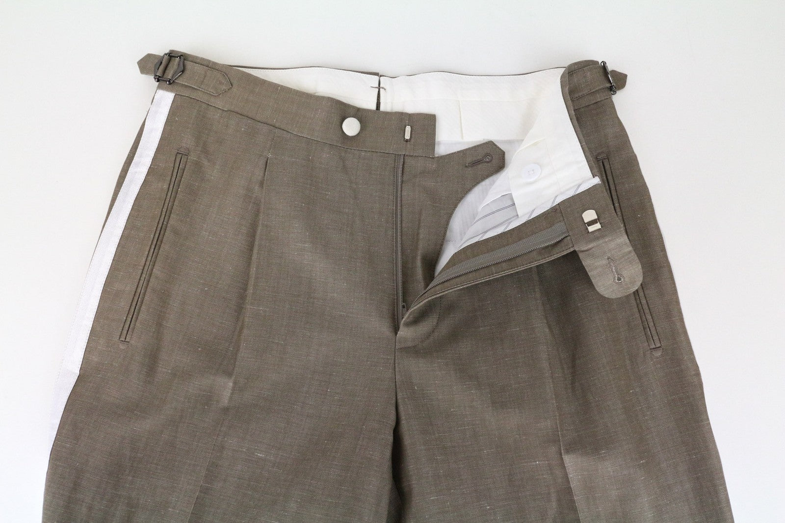 SUITSUPPLY Brescia Men's UK34R Tux Pants Pleated Brown Wool Linen Blend