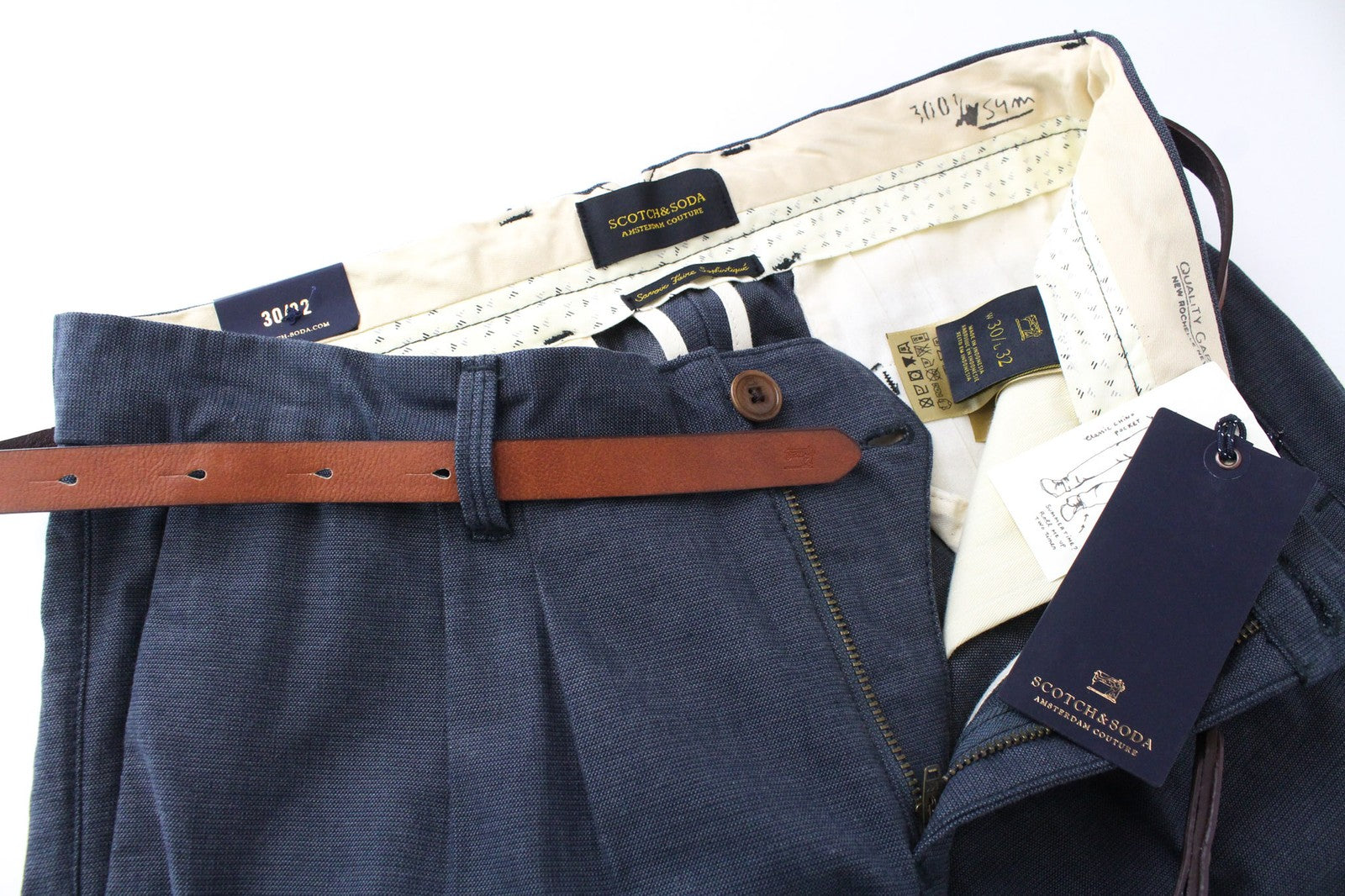 SCOTCH & SODA Stuart W30/L32 Grey Slim Pleated Non-Stretch Men's Chino