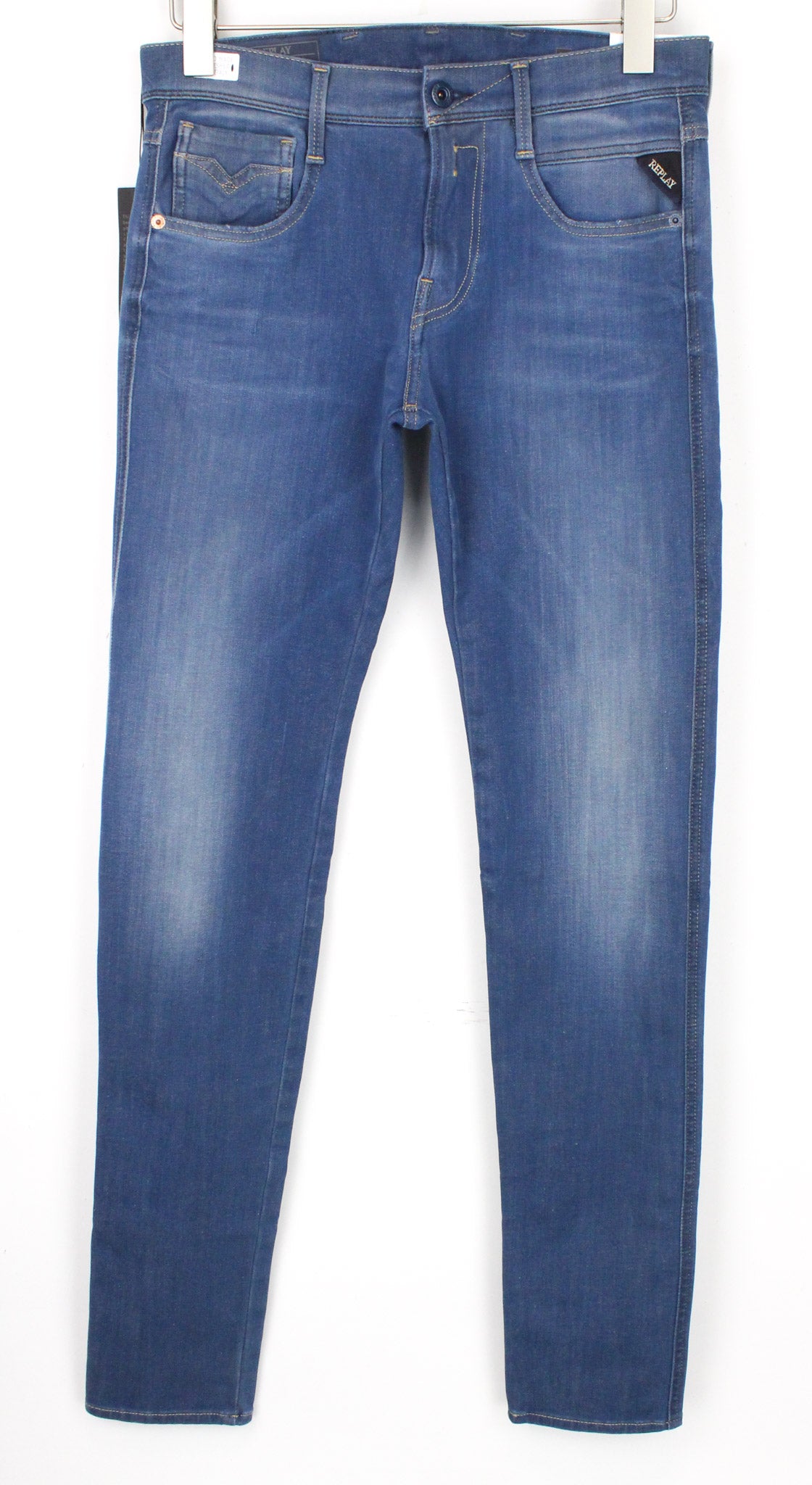 REPLAY Anbass W29/L34 Men's Slim Hyperflex Blue Twill Jeans Zipped Leg