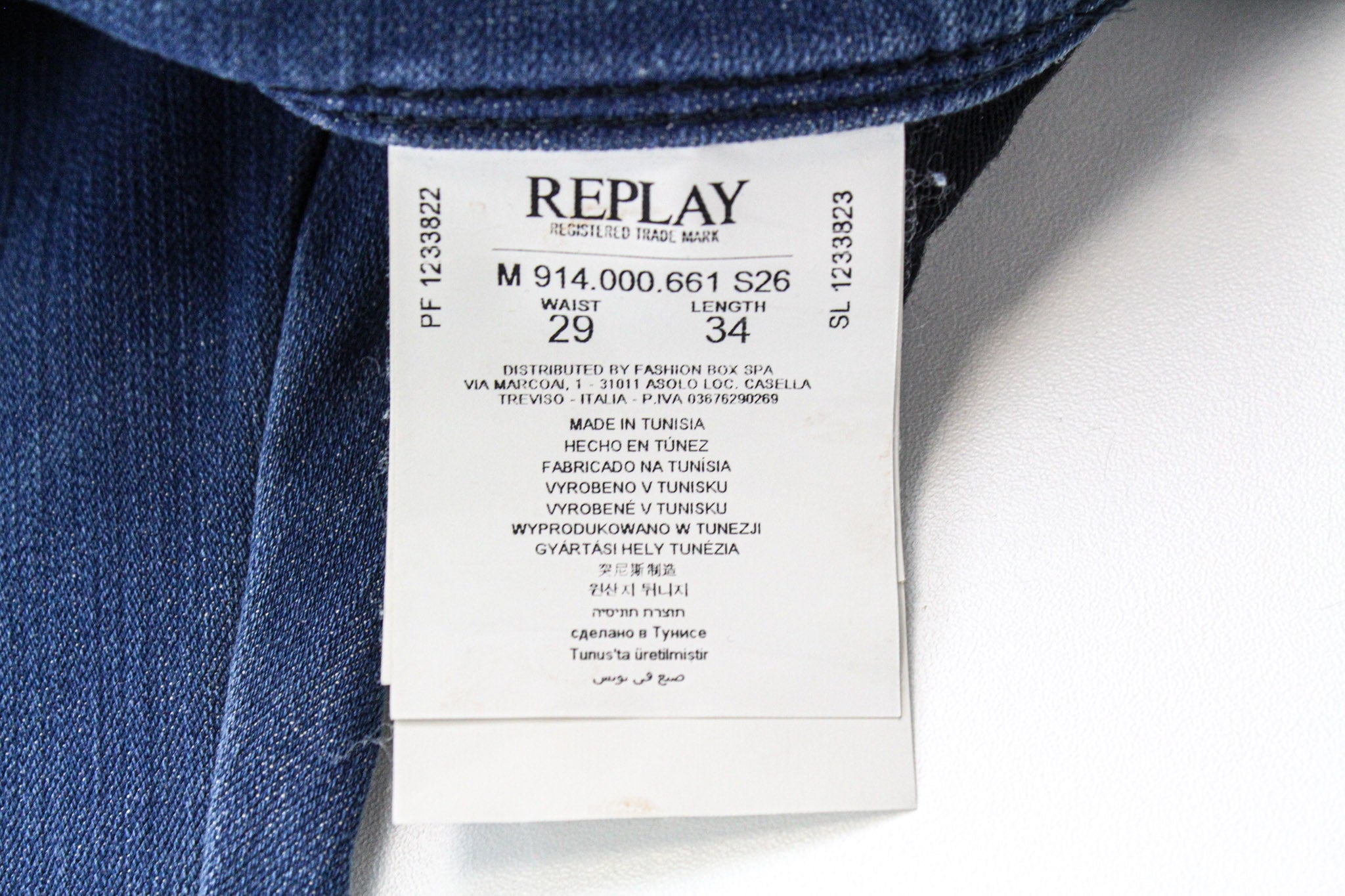 REPLAY Anbass W29/L34 Men's Slim Hyperflex Blue Twill Jeans Zipped Leg