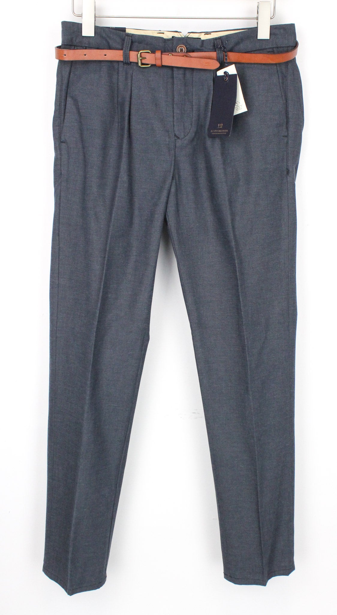 SCOTCH & SODA Stuart W30/L32 Slim Pleated Grey Chino Non-Stretch Pants