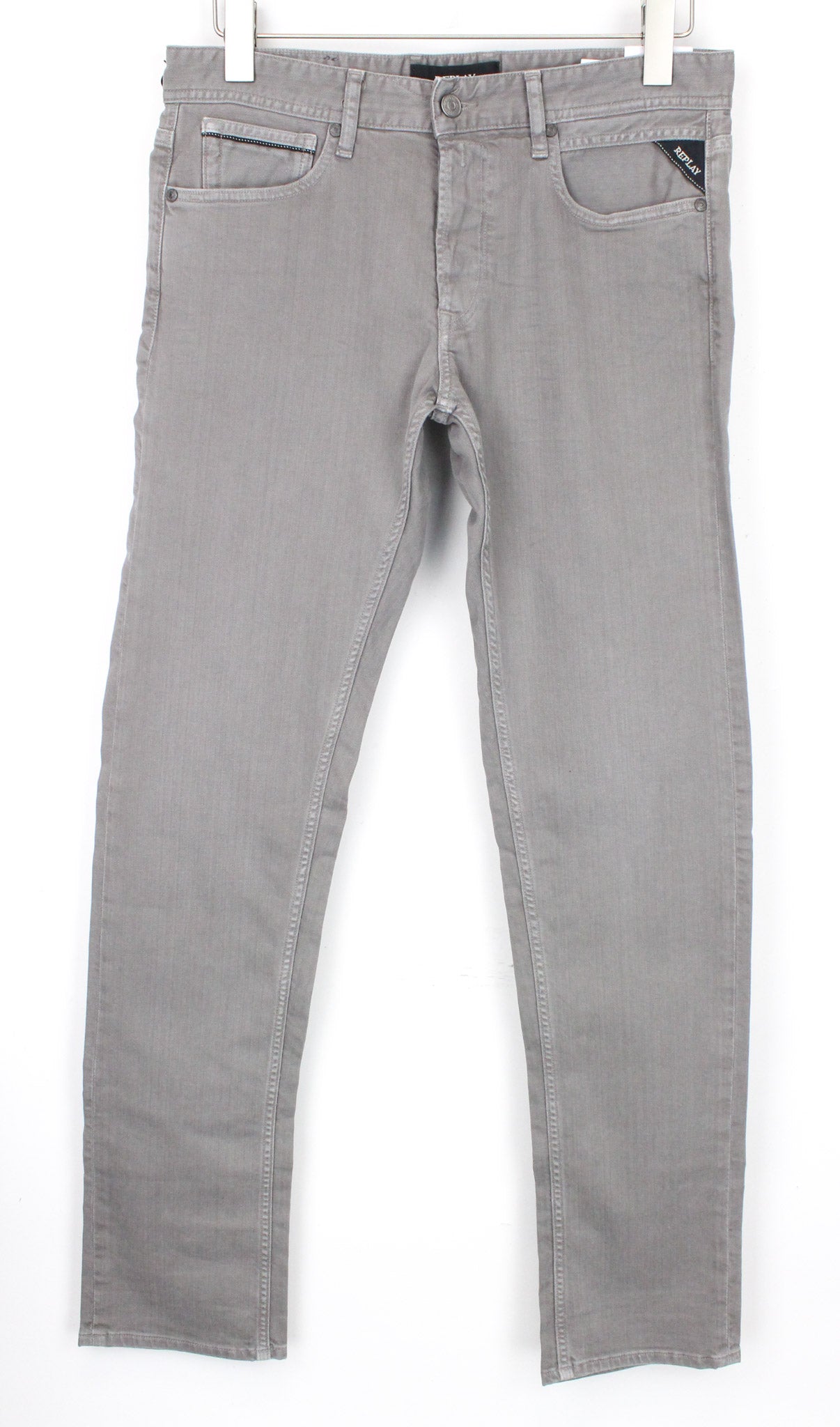 REPLAY Grover W30/L34 Grey Twill Straight Fit Stretch Jeans Button Fly