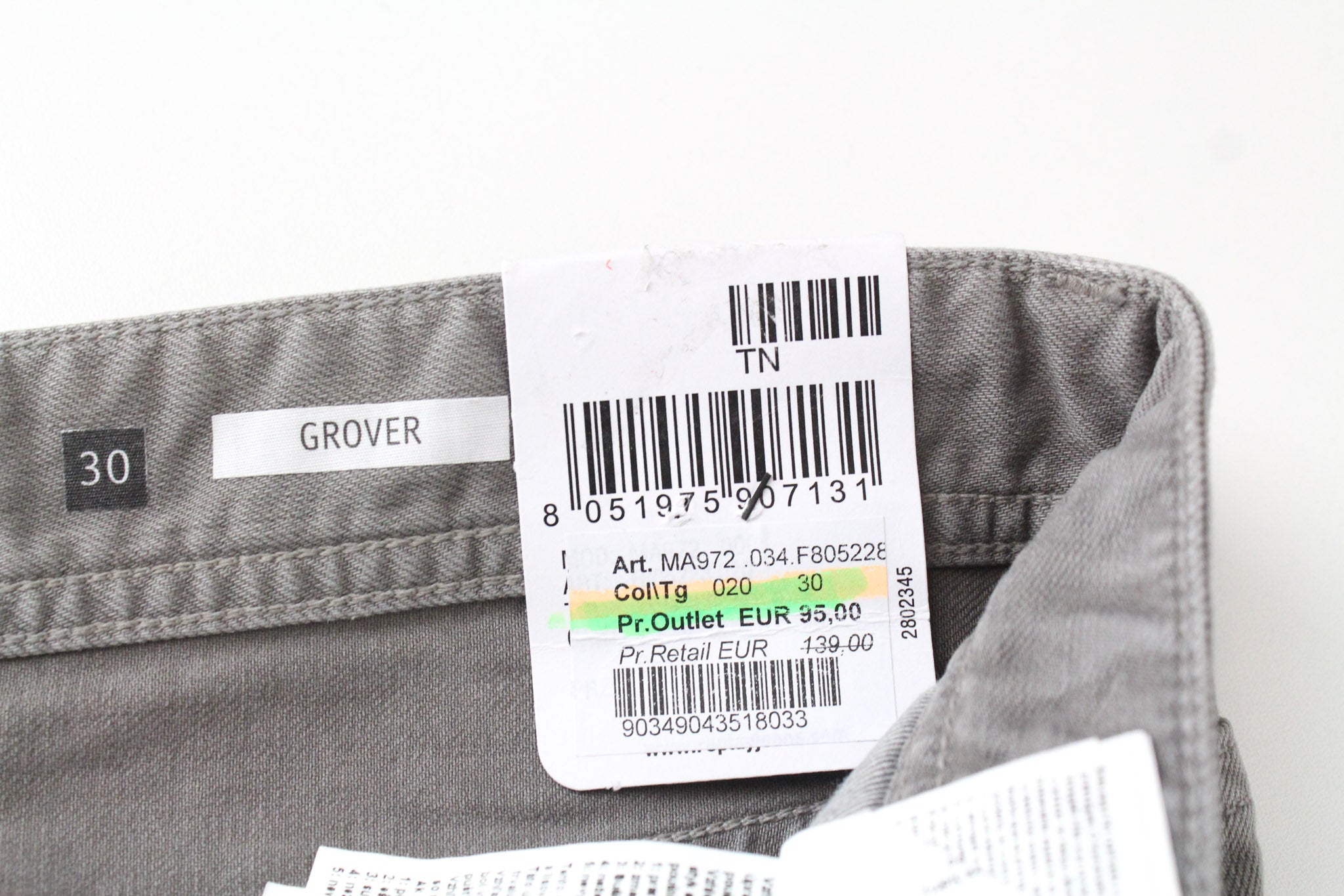 REPLAY Grover W30/L34 Grey Twill Straight Fit Stretch Jeans Button Fly