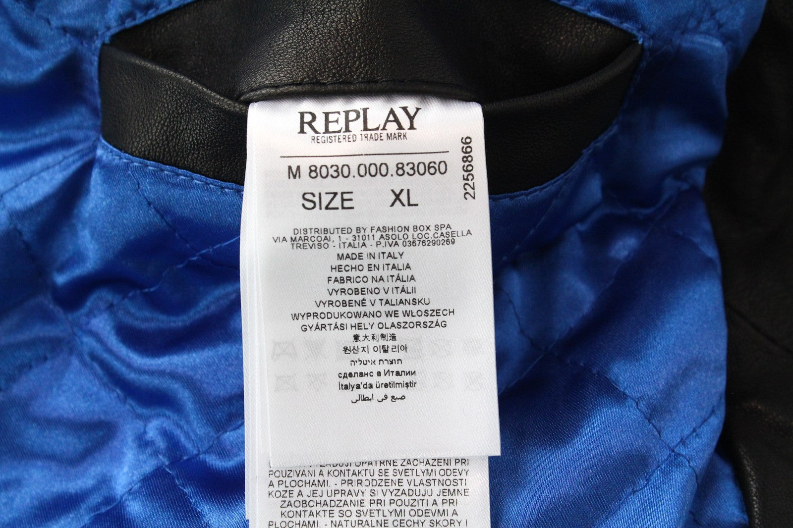 REPLAY Black Leather Jacket XL Men's Lined Biker Zip-Up Classic RRP499