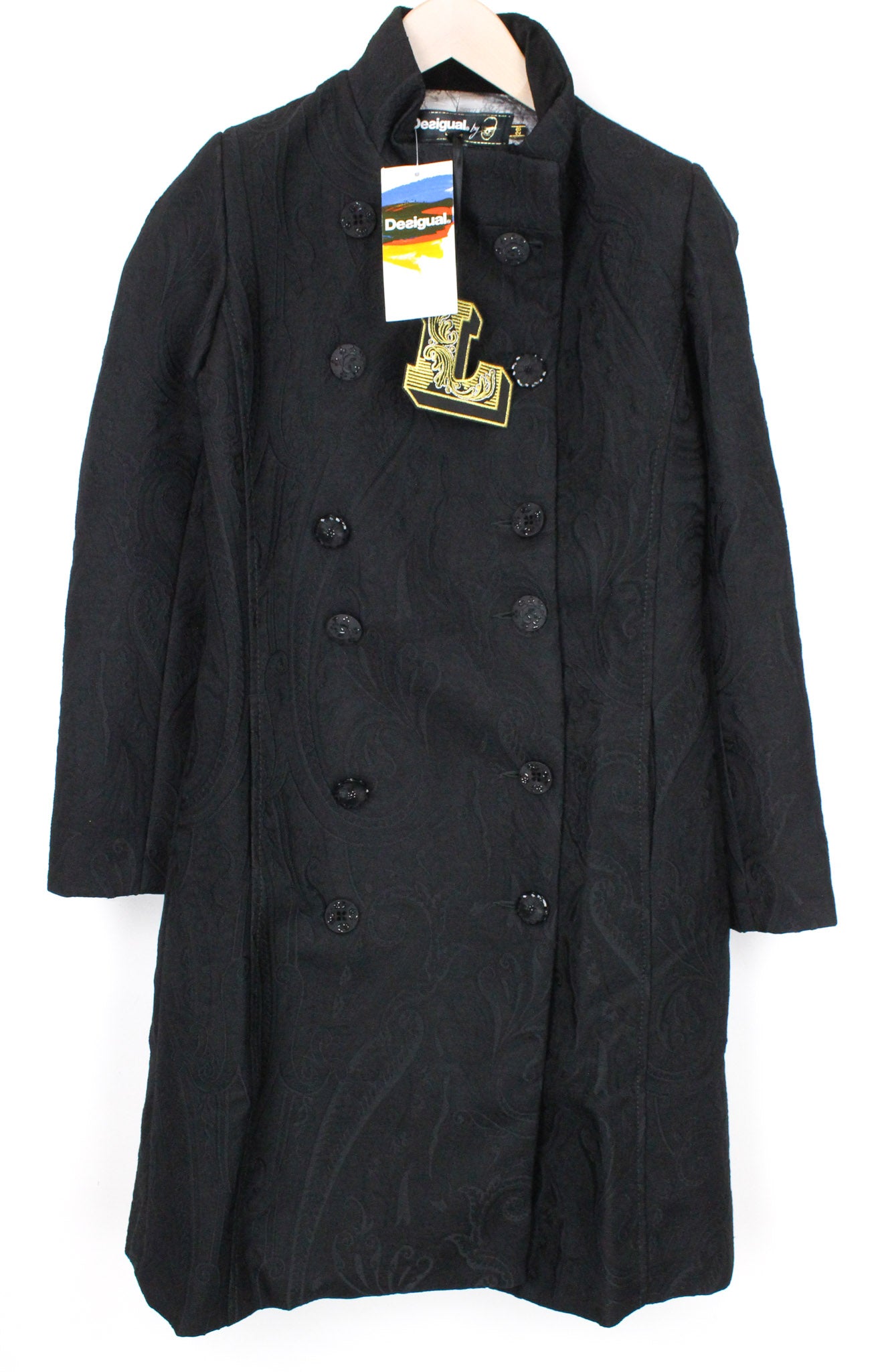 DESIGUAL Innocense Women's Coat 28 Jacquard Black Wool Designer Style