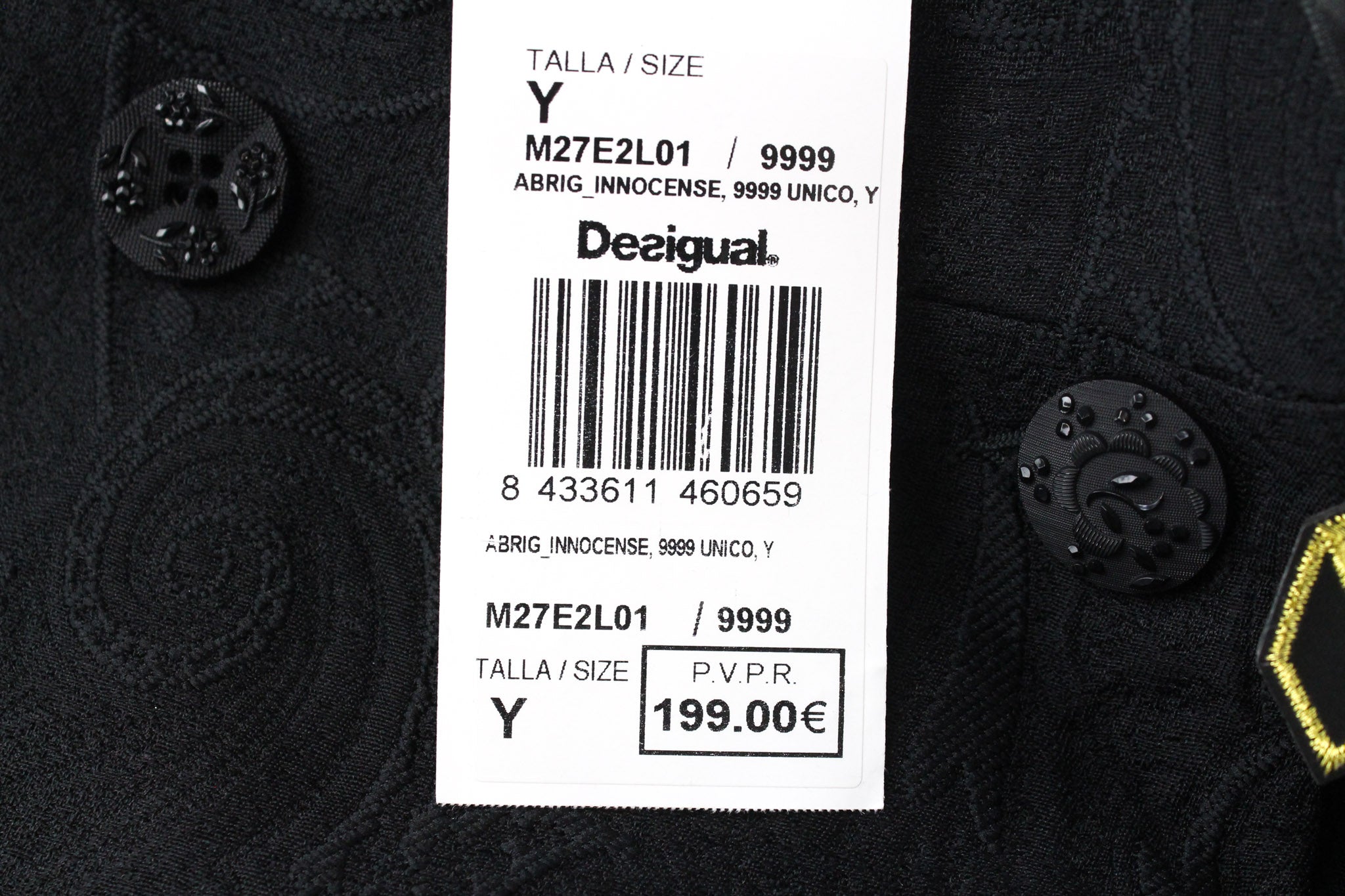 DESIGUAL Innocense Women's Coat 28 Jacquard Black Wool Designer Style