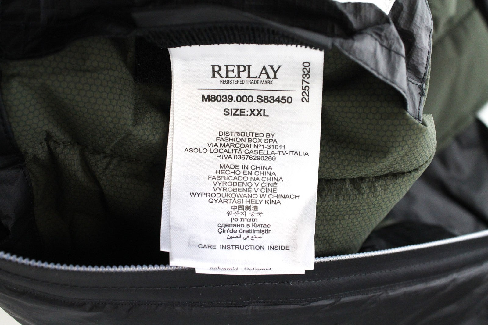 REPLAY Black Bomber Jacket 2XL Men's Lined Zip Logo Patched Ribbed Hem