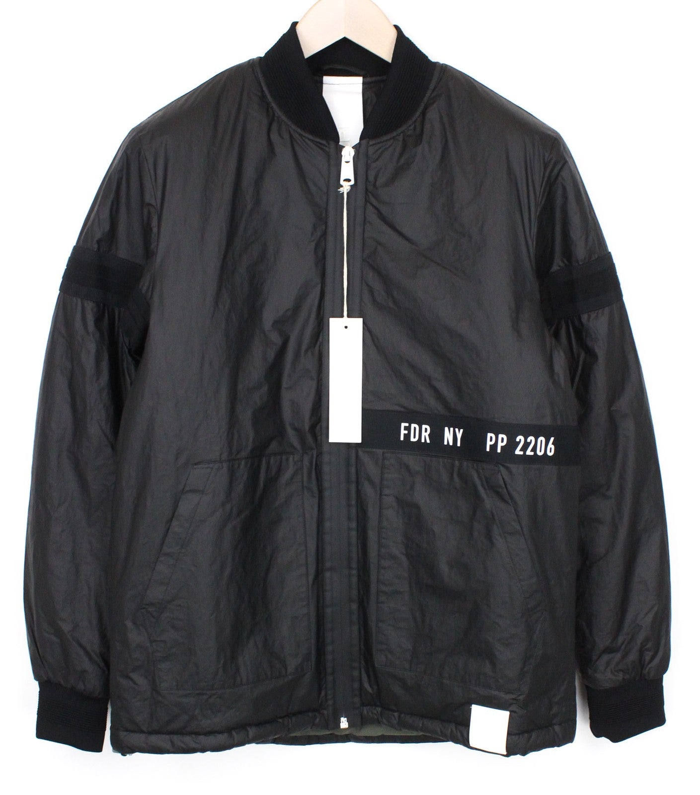 REPLAY Black Bomber Jacket 2XL Men's Lined Zip Logo Patched Ribbed Hem